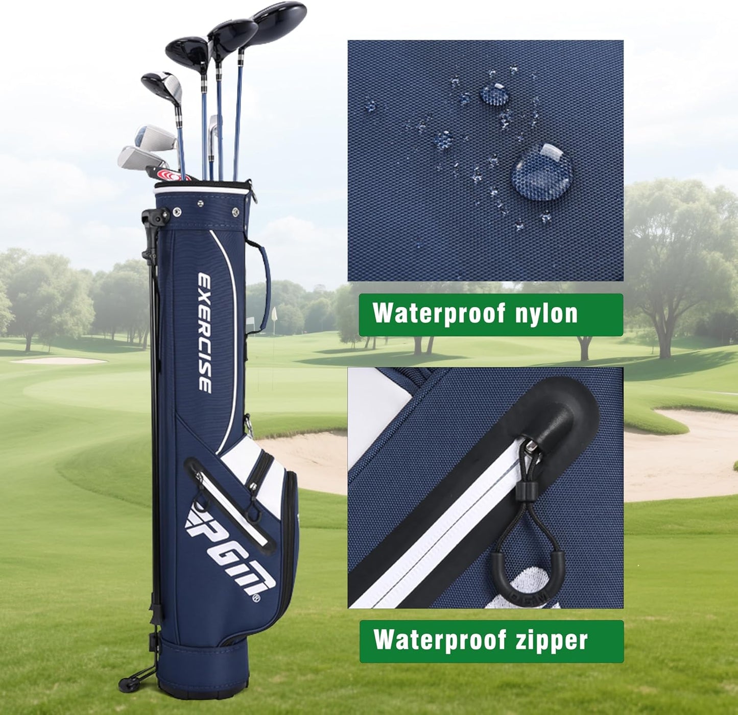 PGM Sunday Golf Stand Bag for Women and Men - Easy Carry Pitch Lightweight Golf Stand Bag with Cooler Pouch and Valuables Pocket for Driving Range Par 3 Executive Courses