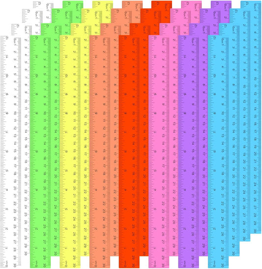 32 Packs Clear Plastic Ruler 12 Inch, 12 Inch Ruler with Centimeter and Millimeter, Plastic Metric Rulers Bulk Set Assorted Color Office Home Supplies(8 Color)