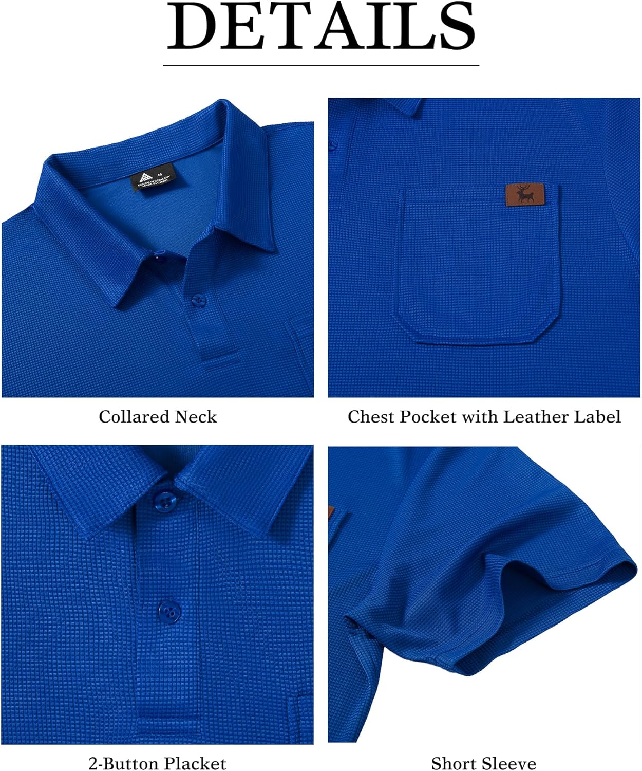 GEEK LIGHTING Mens Waffle Texture Polo Shirts Short Sleeve Casual T-Shirts Moisture Wicking Collared Golf Shirt with Pocket