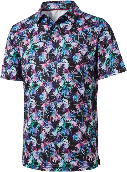 Golf Shirts for Men Dry Fit Short Sleeve Print Performance Moisture Wicking Polo Shirt