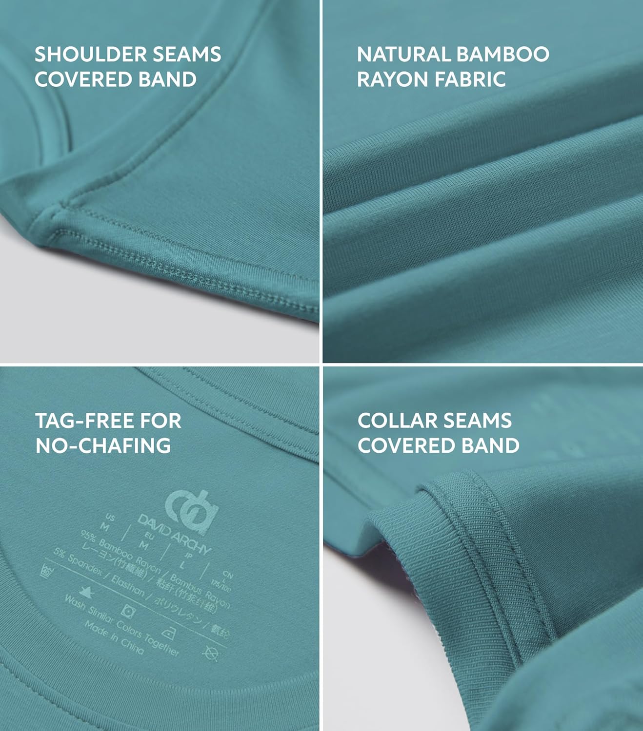 DAVID ARCHY Men's Undershirt Bamboo Rayon Moisture-Wicking Crewneck T-Shirts Stretch Tees for Men, 3 or 5 Pack