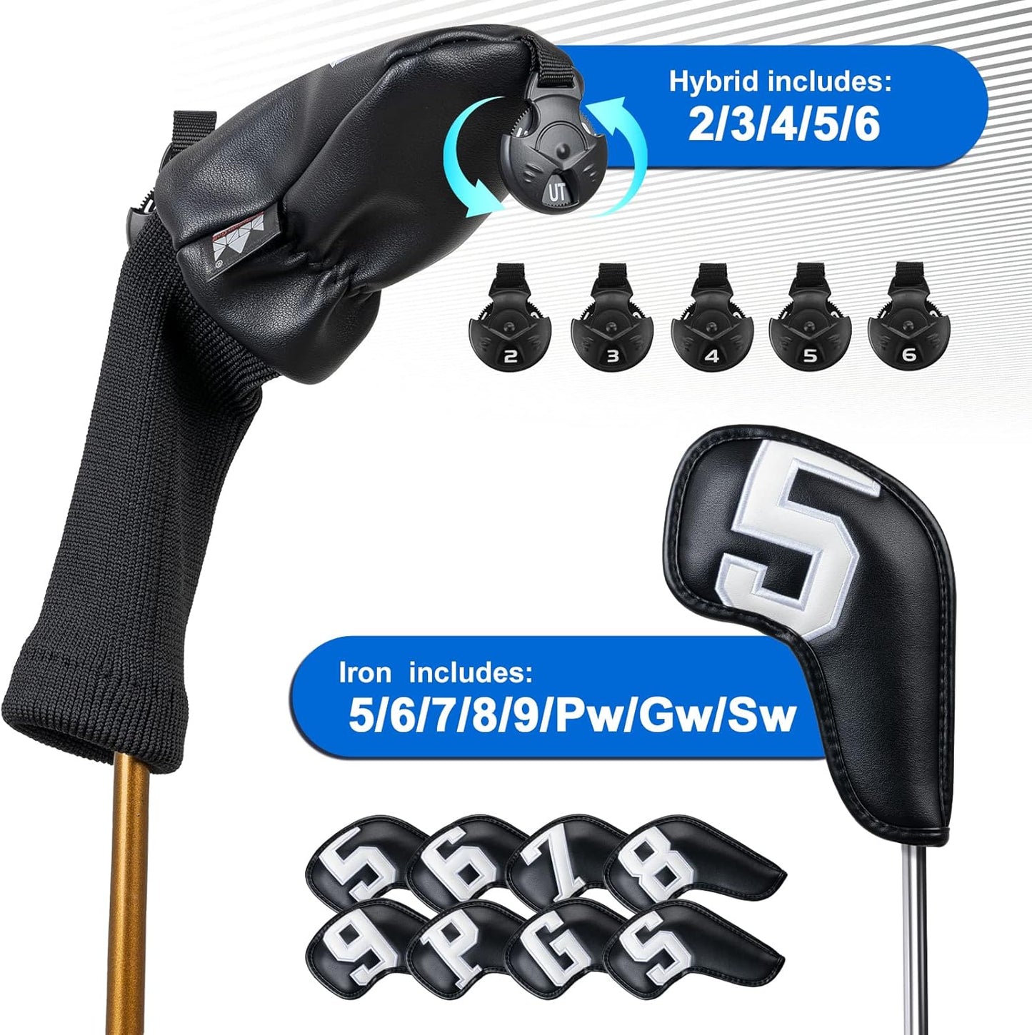 Craftsman Golf Magnetic Iron Headcovers Protective Cover with Large No. Available for Customize Name