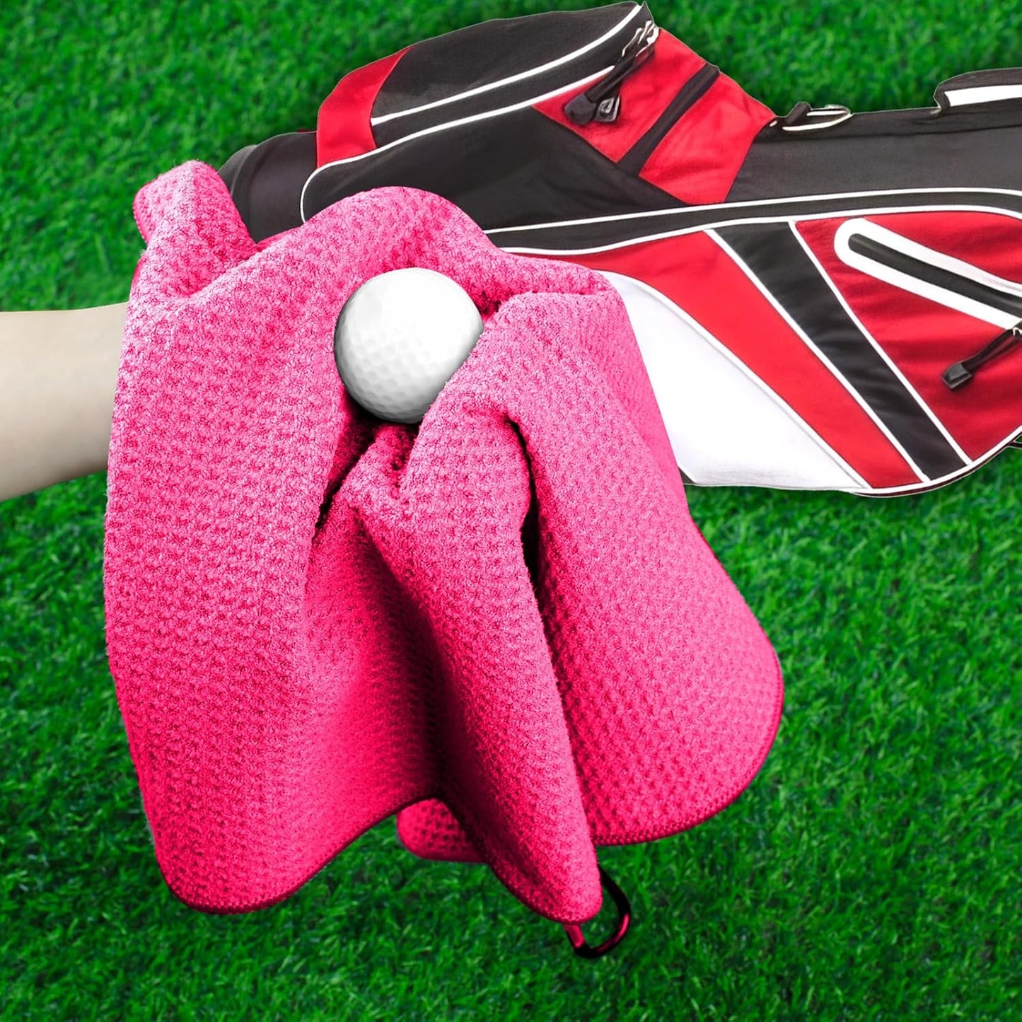 3 Pack Golf Towels, 16" x 16" Premium Microfiber Waffle-Pattern Golf Towel with Aluminum Carabiner Clip - Contains Golf Towels in 3 Colors of Pick, Purple and Cyan for Women's Golf Club Bag