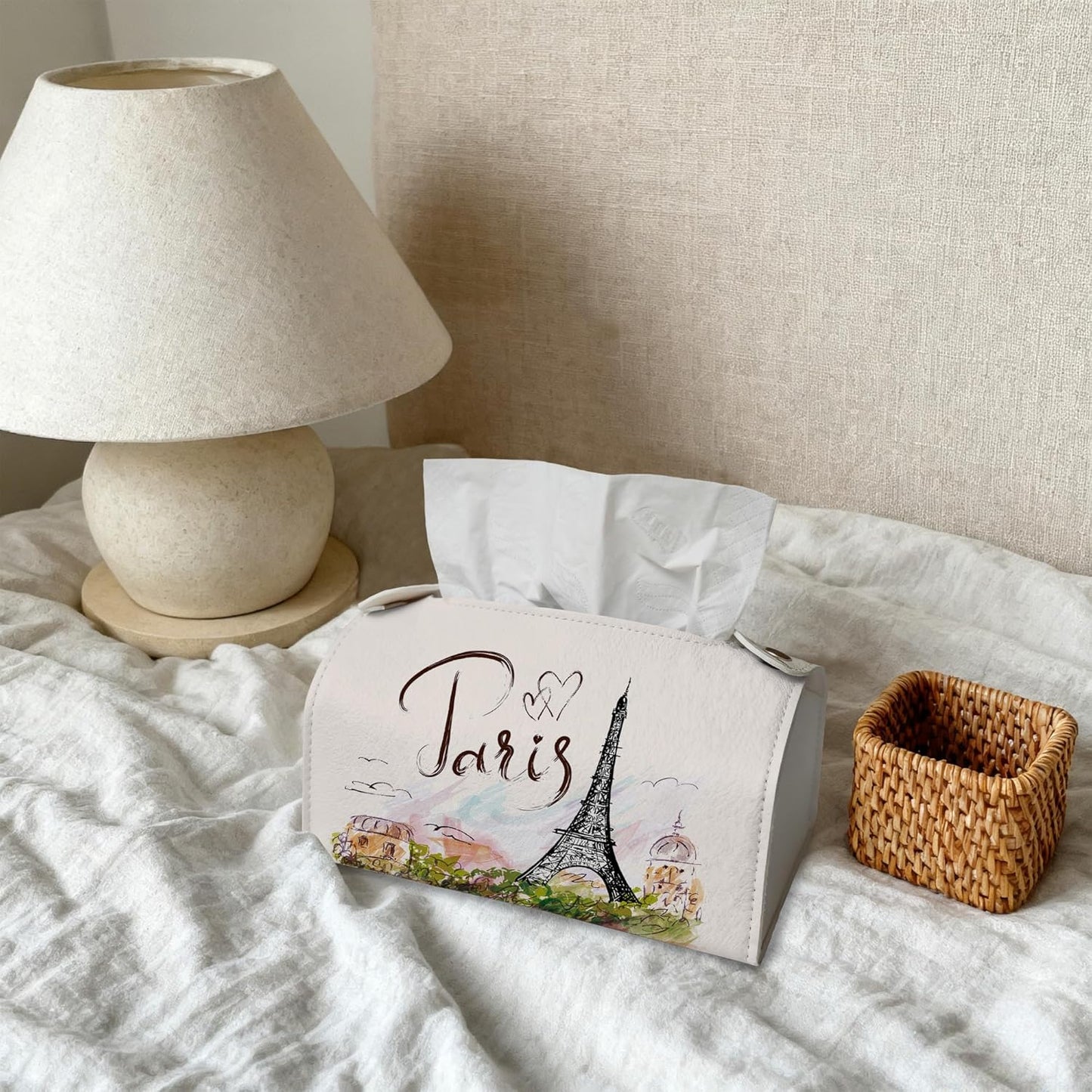 Paris Eiffel Tower Tissue Box Cover Holder – Rectangular Tissue Organizer, Decorative Napkin Box Case for Home, Office & Car