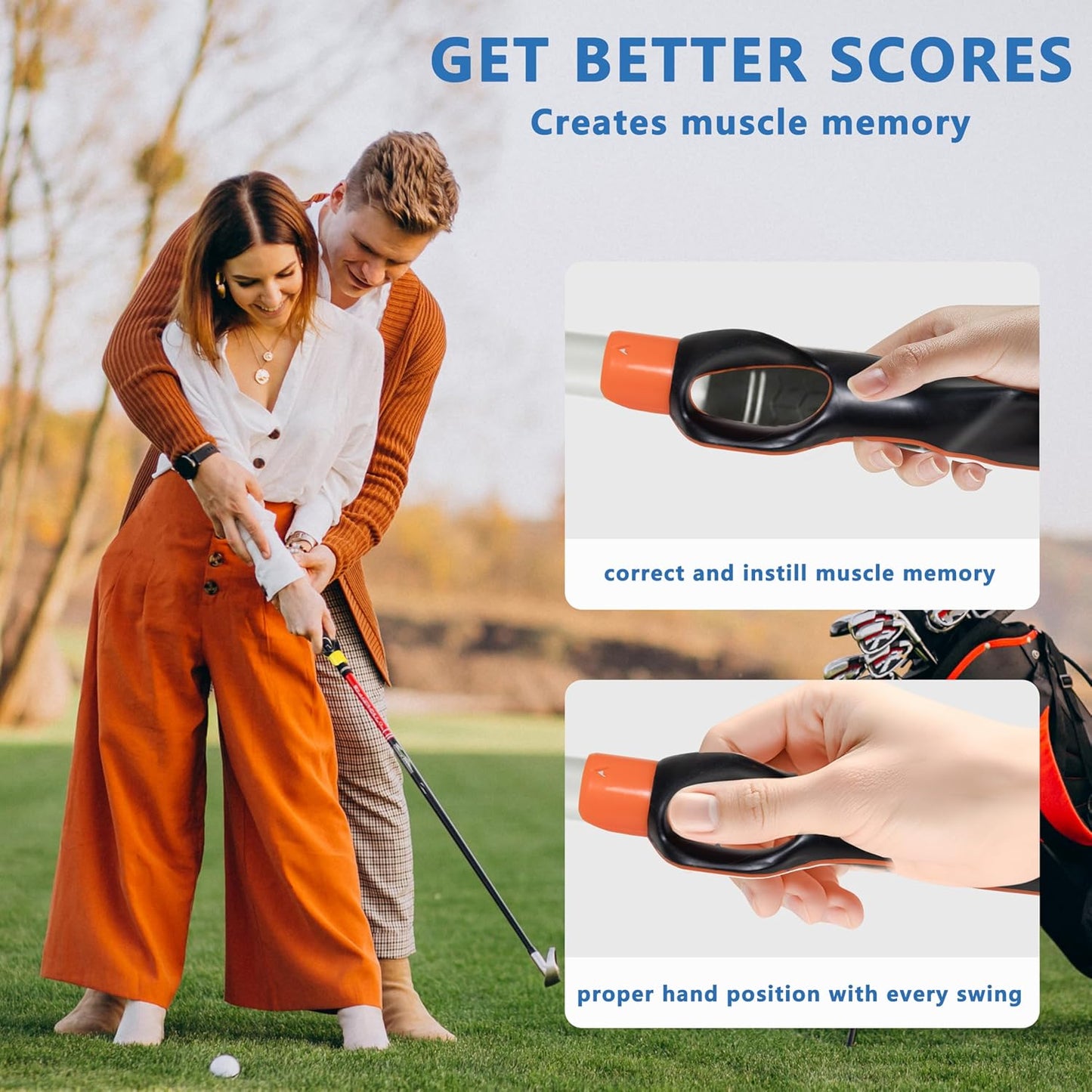 Golf Grip Trainer,Golf Club Grip Trainer Right Hand,Golf Grip Swing Training Aid for Golfer Proper Hand Position,Attaches to Most Golf Handles