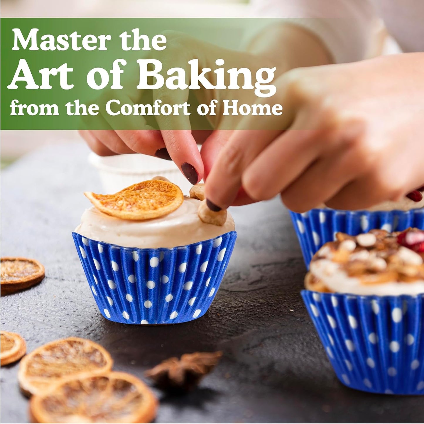 Regency Wraps Greaseproof Professional Grade Baking Cups, Pack of 40, Standard Liners, Cobalt Blue Polka Dots, for Cupcakes, Muffins, Candy, Non Stick