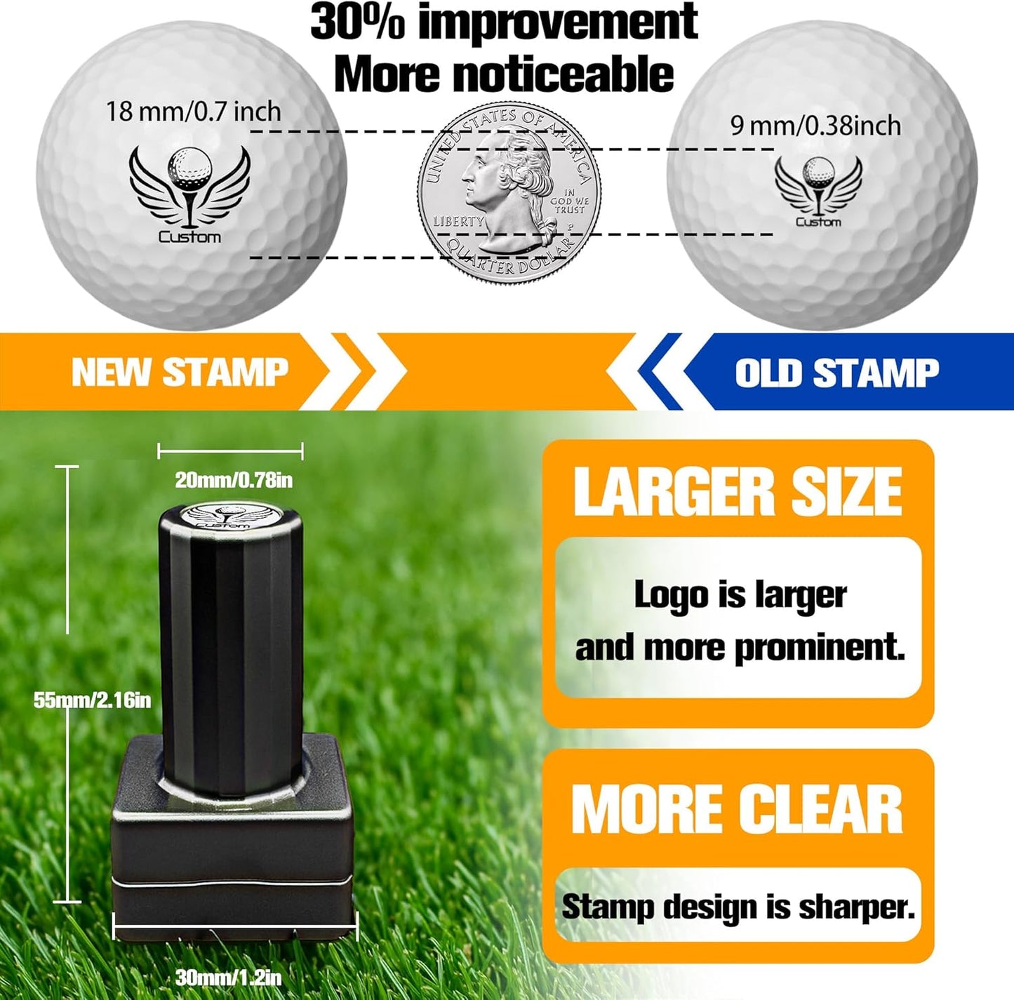 ONFAON Custom Golf Ball Stamp, Personalized Name Golf Ball Marker Stamp with Monogram Logo, Reusable Inking Customized Golf Stamper Accessories Gifts for Golfers