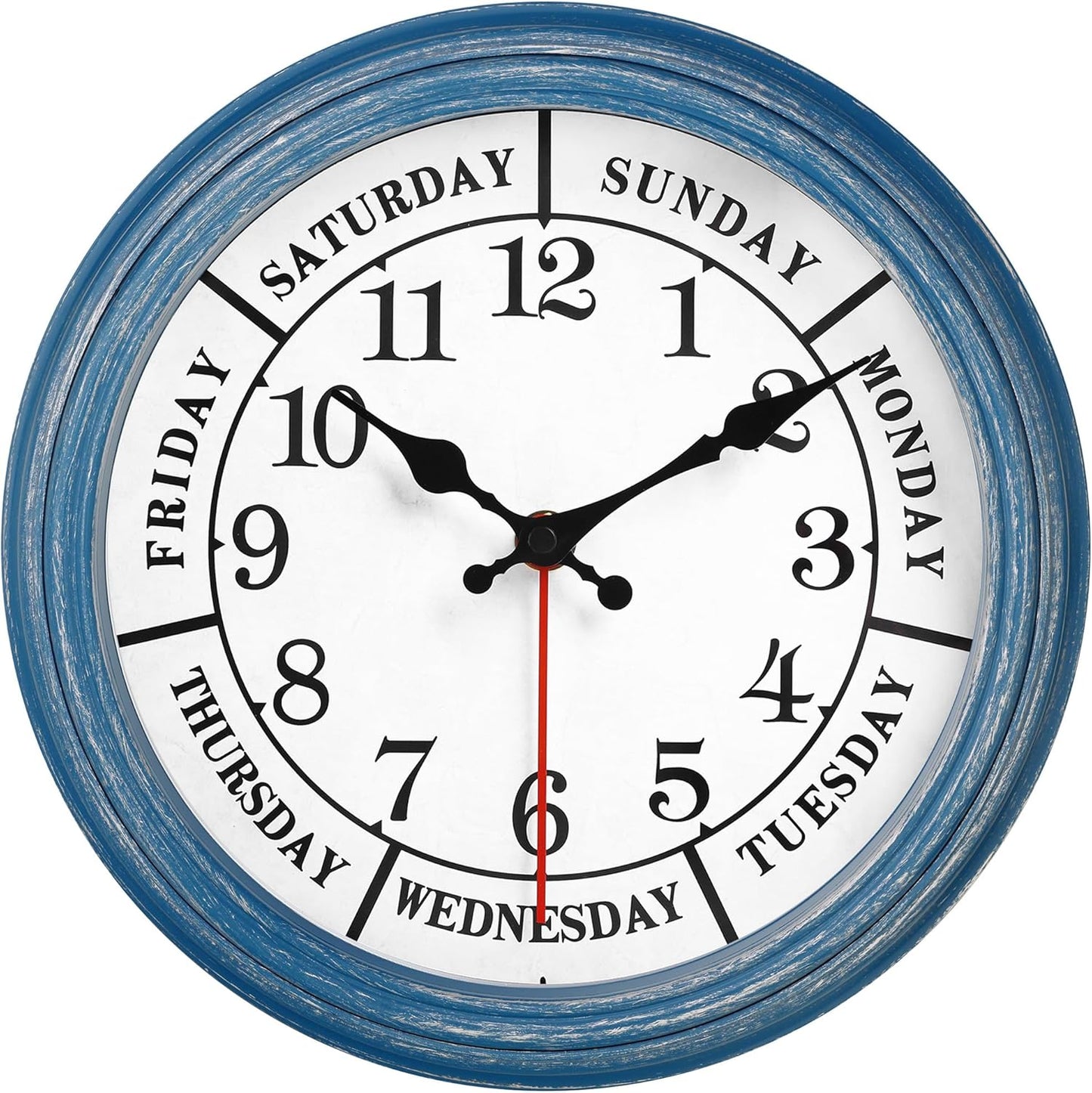 JENLYSTIME 12 Inch Retro Wall Clock,Classic Day of The Week Wall Clock,Silent Non Ticking Battery Operated Movement(Blue)