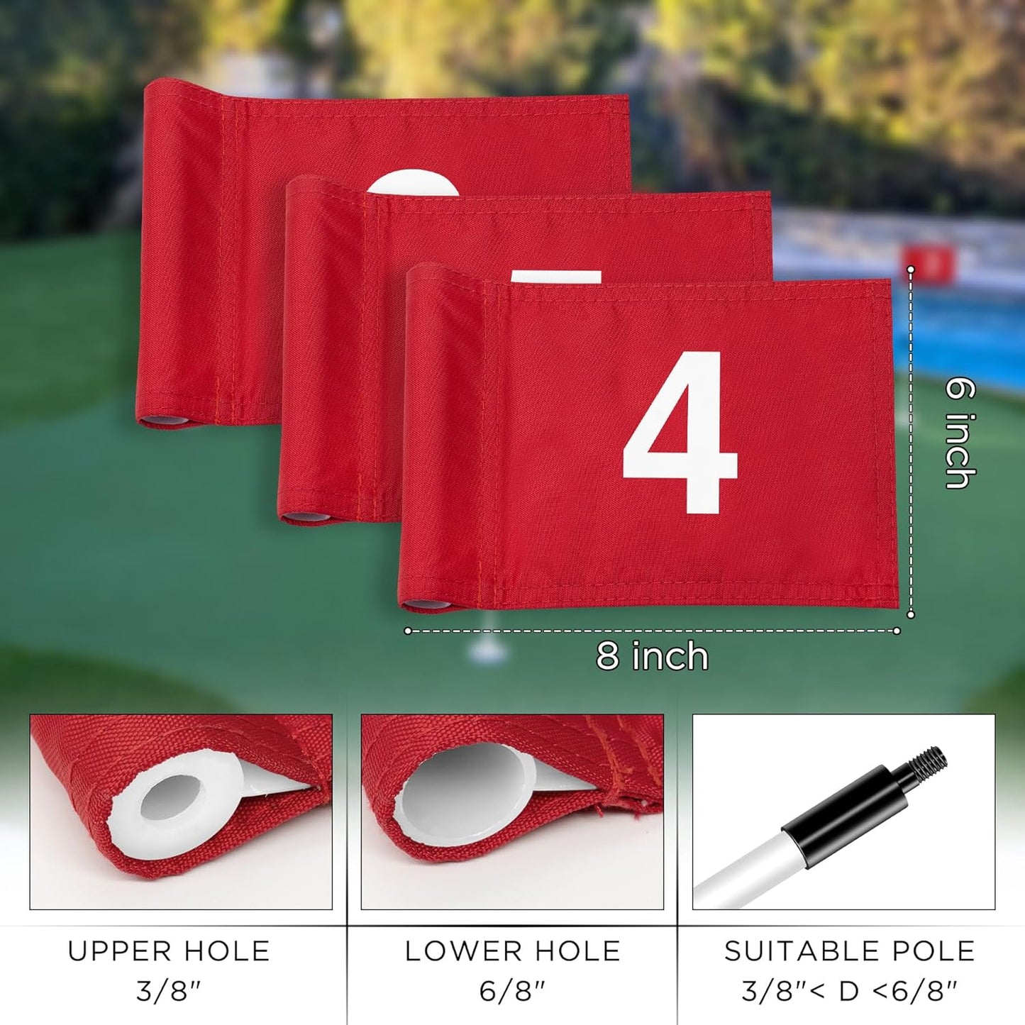 KINGTOP Numbered Golf Flag All 8x6 Inch – Upgraded Dual-Layer 420D Nylon, Double Sided Printing, Tube Inserted – Mini Practice Putting Green Flags for Yard