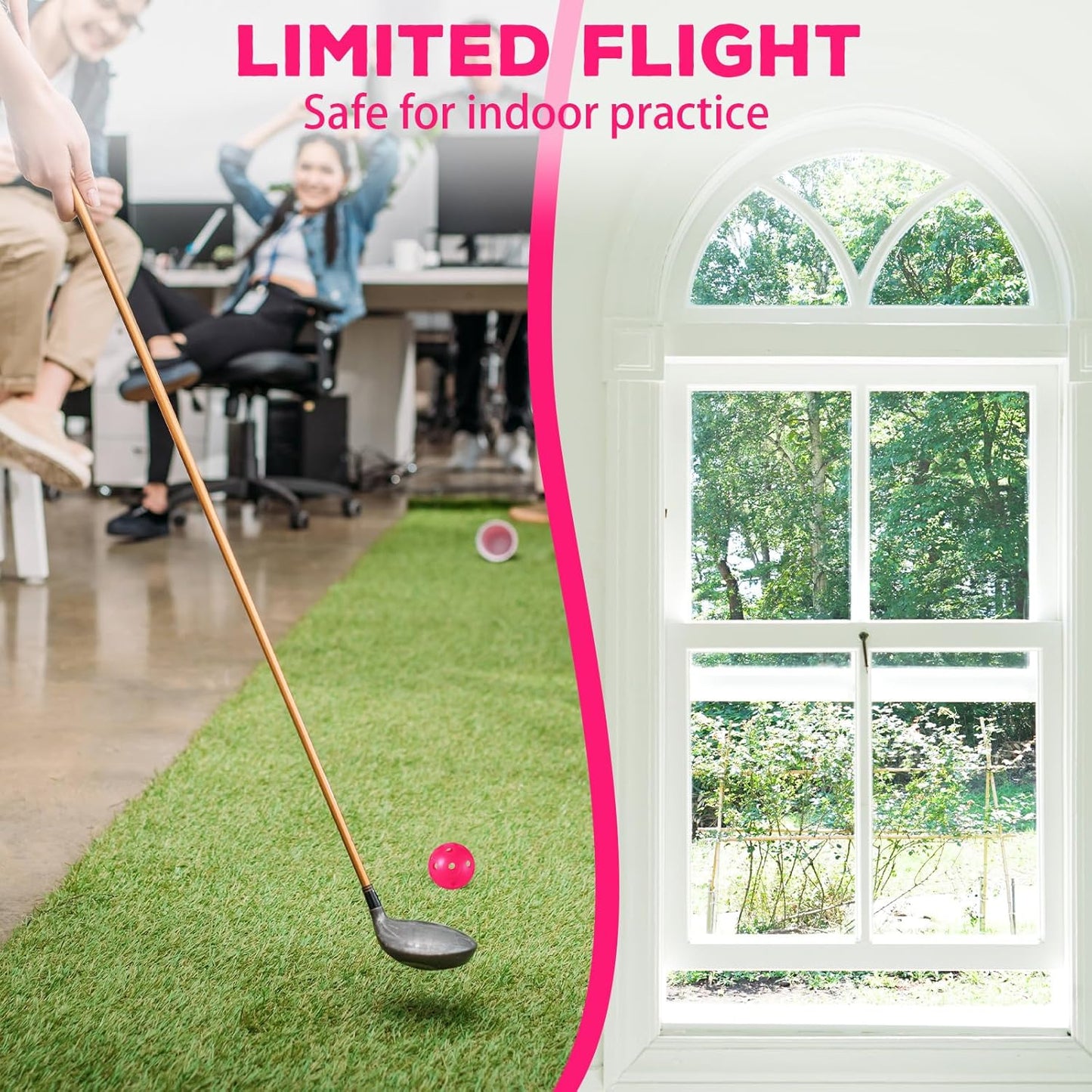 24 Pack Practice Golf Balls 42 mm Limited Flight Plastic Golf Training Airflow Hollow Ball for Driving Range Swing Practice Backyard Indoor Outdoor Home