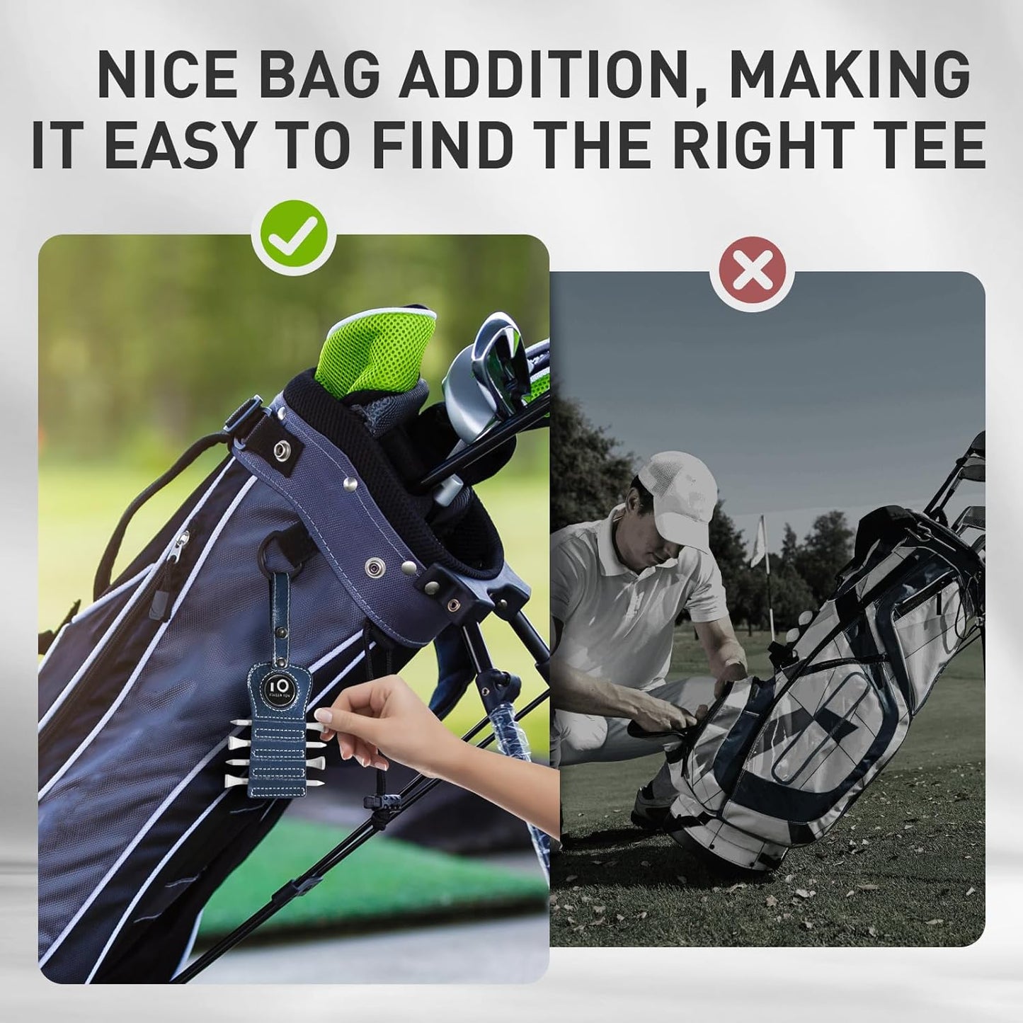 FINGER TEN Golf Tee Holder with Ball Marker and 4 Pcs Wood Tees Value 1/2 Pack, Luxury Leather Gift Hook to Golf Bag Belt Clip