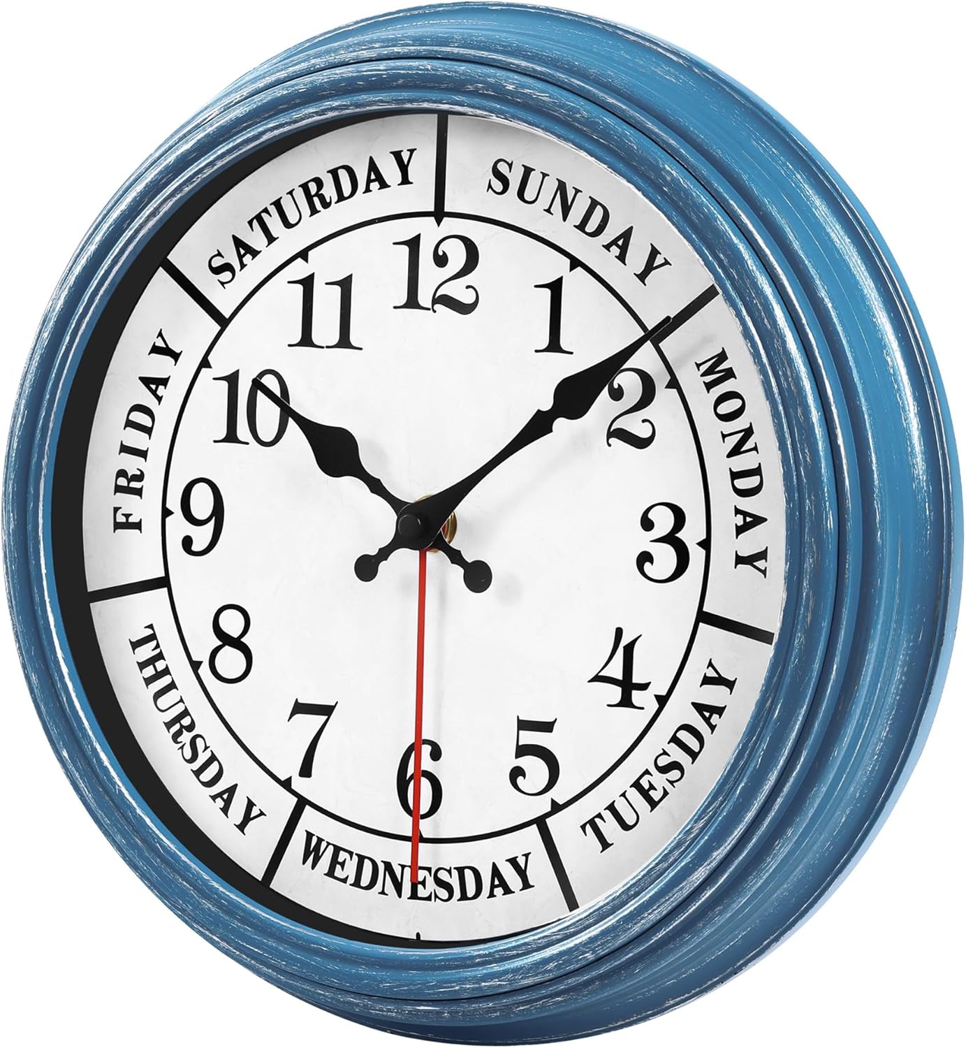 JENLYSTIME 12 Inch Retro Wall Clock,Classic Day of The Week Wall Clock,Silent Non Ticking Battery Operated Movement(Blue)