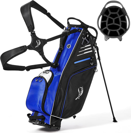 Golf Stand Bag 14 Way Top Dividers Full-Length with Stand, 8 Pockets, Cooler Pouch, Waterproof Golf Bag for Men, Dual Strap, Rain Hood