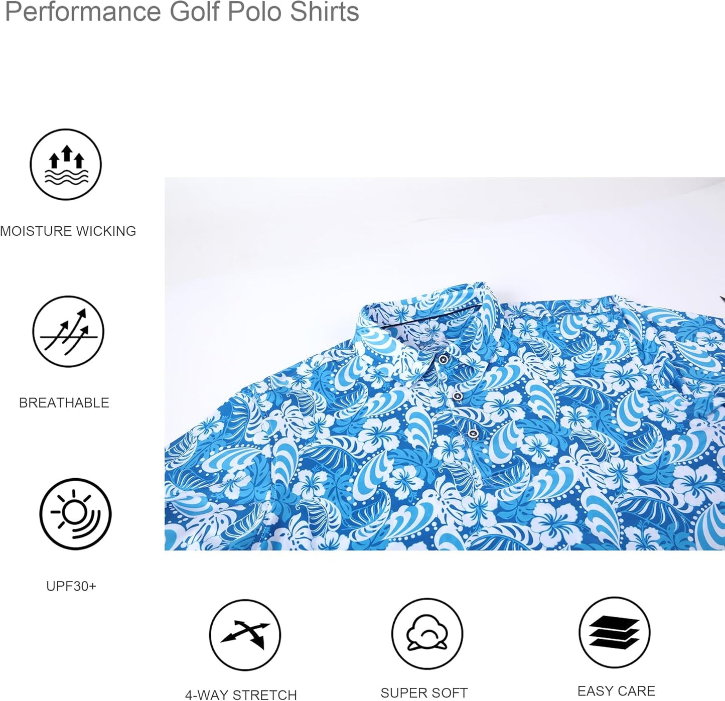 Alex Vando Mens Hawaiian Golf Shirt Moisture Wicking Digital Print Golf Shirts for Men