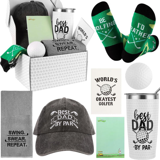 Golf Gifts for Dad Unique Gift for Father Funny Golf Gifts for Men Including Tumbler Mug Socks Sport Towel Baseball Cap Notepad Relief Stress Ball for Birthday Christmas Father Day