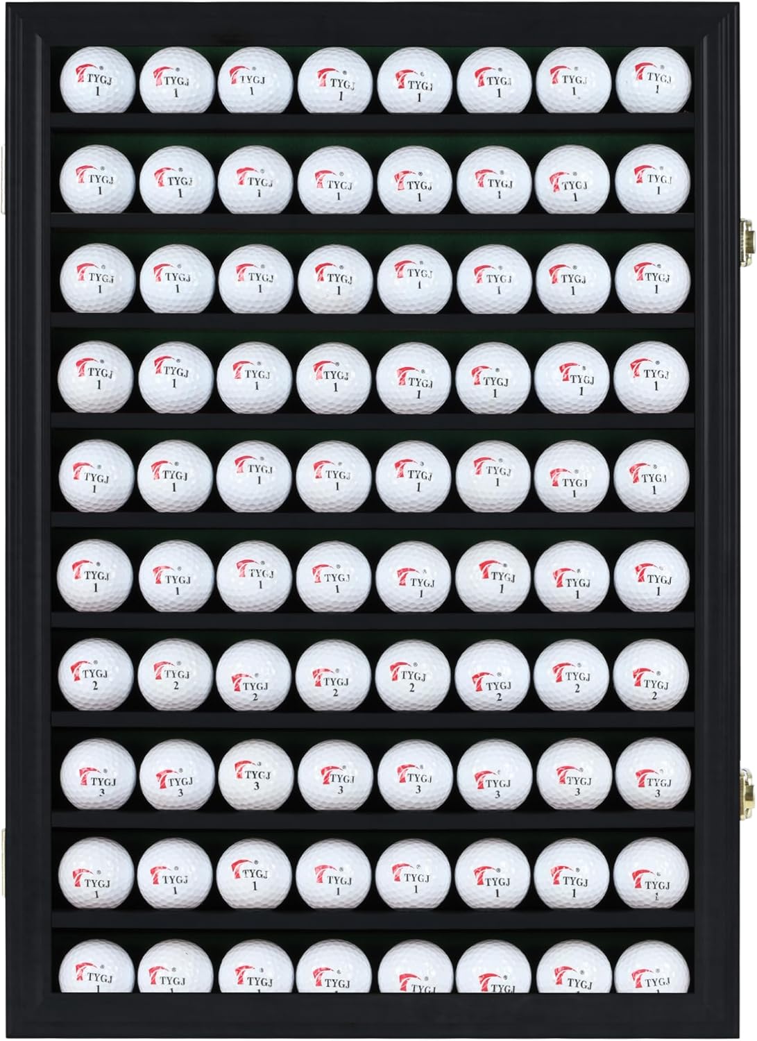 DisplayGifts 80 Golf Ball Display Case Cabinet Wall Rack Holder Solid Wood Frame with 98% UV Protection Lockable Acrylic Door, Wall Mounted or Stand Great Golfer's Gift