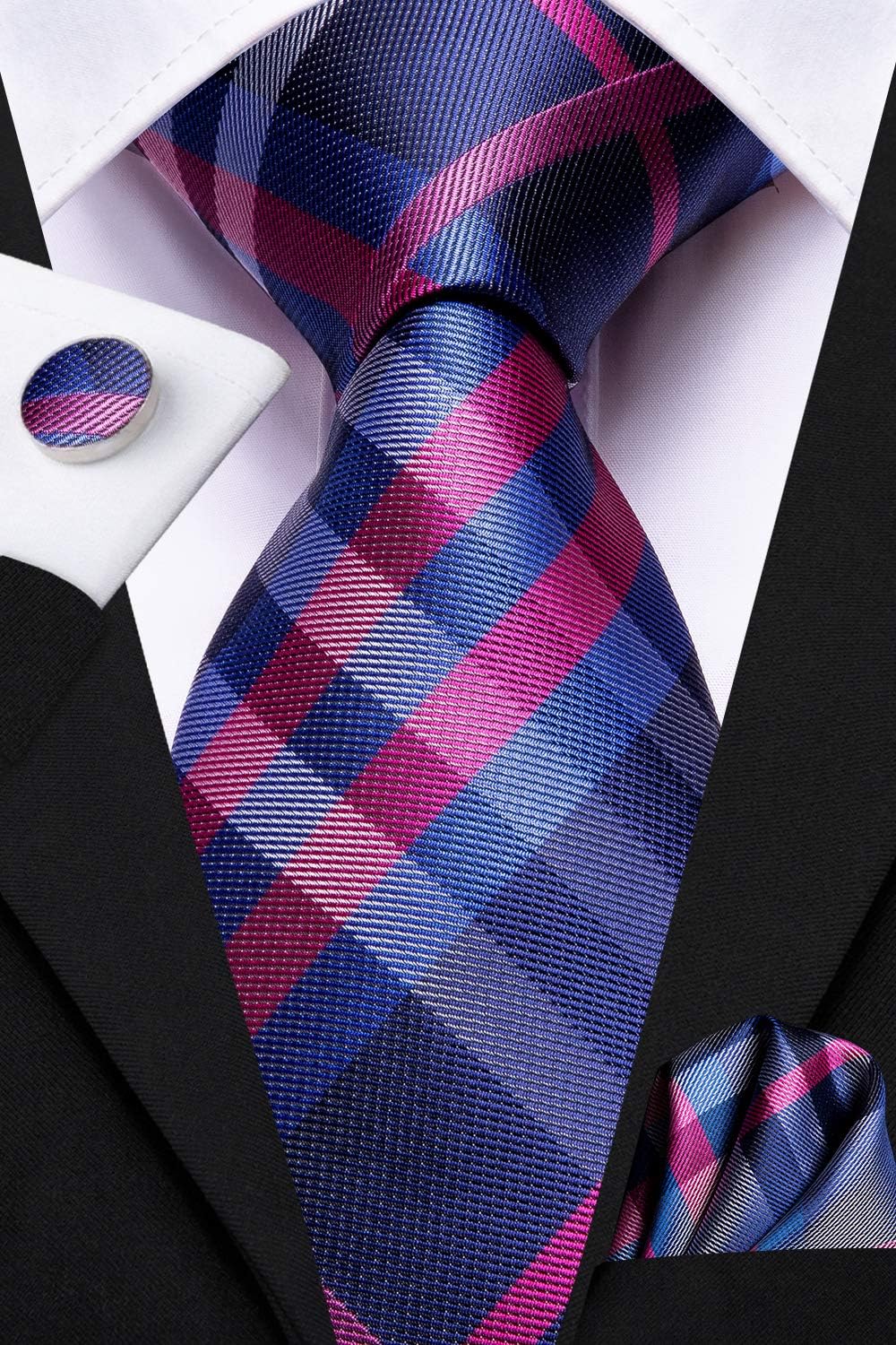 Dubulle Mens Paisley Striped Tie WOVEN Necktie for Men and Handkerchief Cufflinks Set Wedding Formal Business