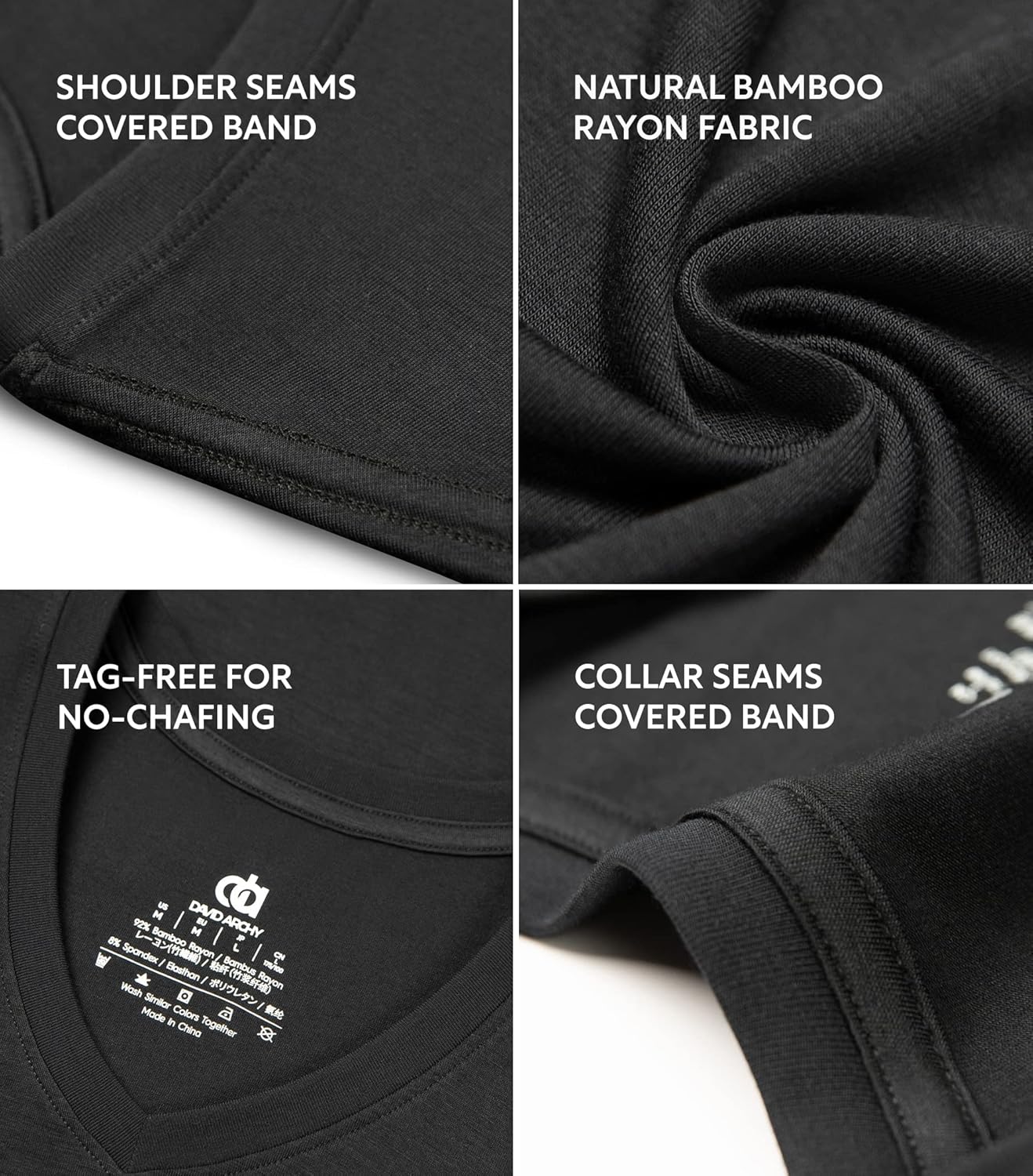 DAVID ARCHY Men's Undershirt Bamboo Rayon Moisture-Wicking V-Neck T-Shirts Stretch Tees for Men, 3 or 5 Pack