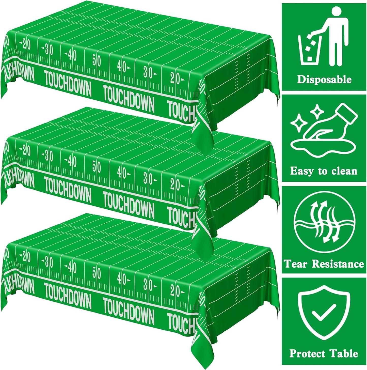 QZYL Football Party Supplies - 3PCS Touchdown Tablecloths, Disposable Tablecloths, Plastic Table Cover, Touchdown Theme Table Runner for Game Day, Birthday Party Decorations
