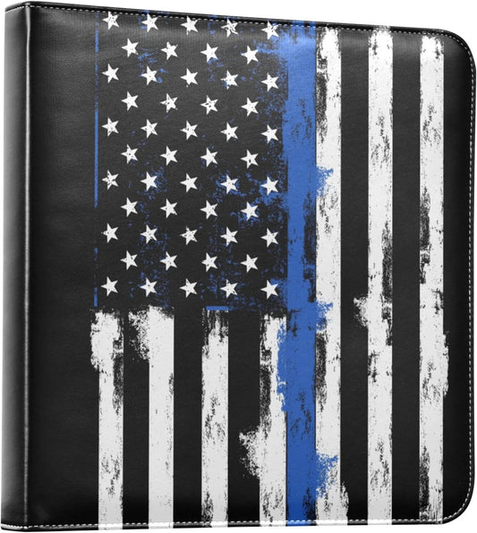 Fisyme Blue Line Police American Flag Photo Album Self Adhesive DIY Scrapbook Album for 2x3 4x6 5x7 6x8 Pictures 20 Pages Memory Book for Family Wedding