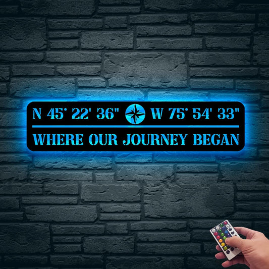 Custom GPS Coordinates Metal Wall with Light, Latitude Longitude Sign, Coordinate Sign, Coordinates Metal Art,Housewarming Gift, Door Hanger