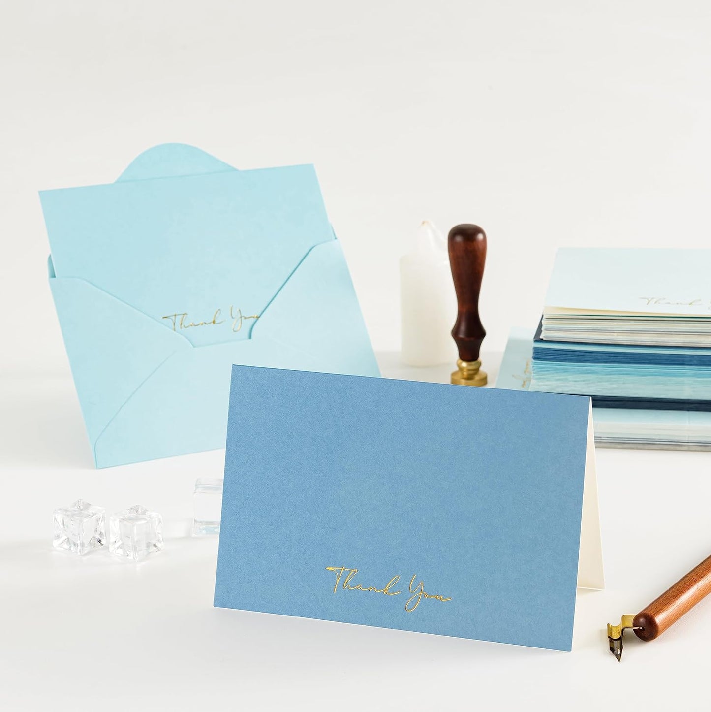 Crisky Blue Thank You Cards with Envelopes & Stickers， 50 Pack Bridal Shower Graduation Thank You Cards Small Business, Wedding Baby Shower Birthday Funeral Notes Bulk