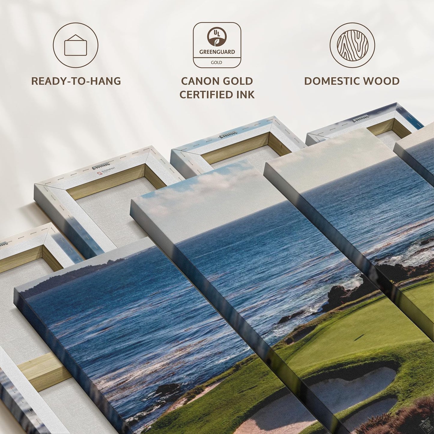Elephant Stock California Coastline Golf Course Wall Art - Horizontal Canvas - 4-Piece Living Room Wall Decor - Photography Sports Canvas Print - Brown and Beige Decor for Wall - 68" X 42"