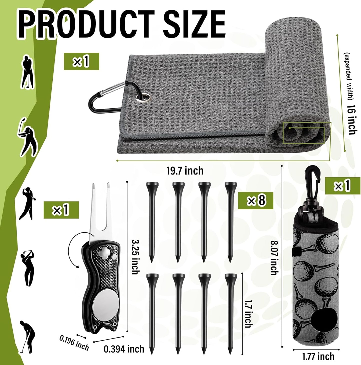 Liliful 12 Pcs Golf Accessories Kit, Include Golf Ball Bag with Hook Towel Tees Magnetic Ball Marker Divot Tool Cleaner Brush for Women Man Gifts