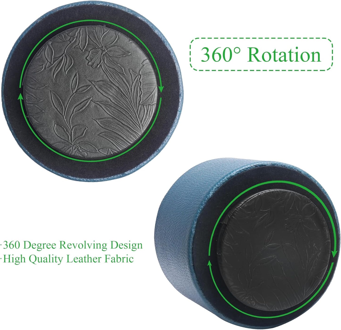 Hennaja Round Leather Art Supply Organizer,Remote Control Holder,360 Degree Spinning,Multi-Functional Pencil Holder,4 Compartments Desktop Stationary Organizer(1-Lichee Green)