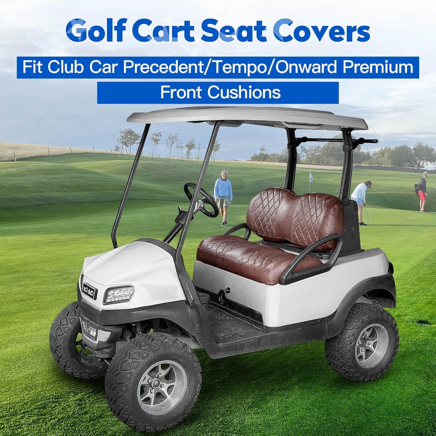 NOKINS Golf Cart Vinyl Diamond Seat Covers kit, Fit Club Car Precedent/Tempo/Onward Premium Front Seat Cushion, Soft/Scratch-Resistant/No Stapler Needed