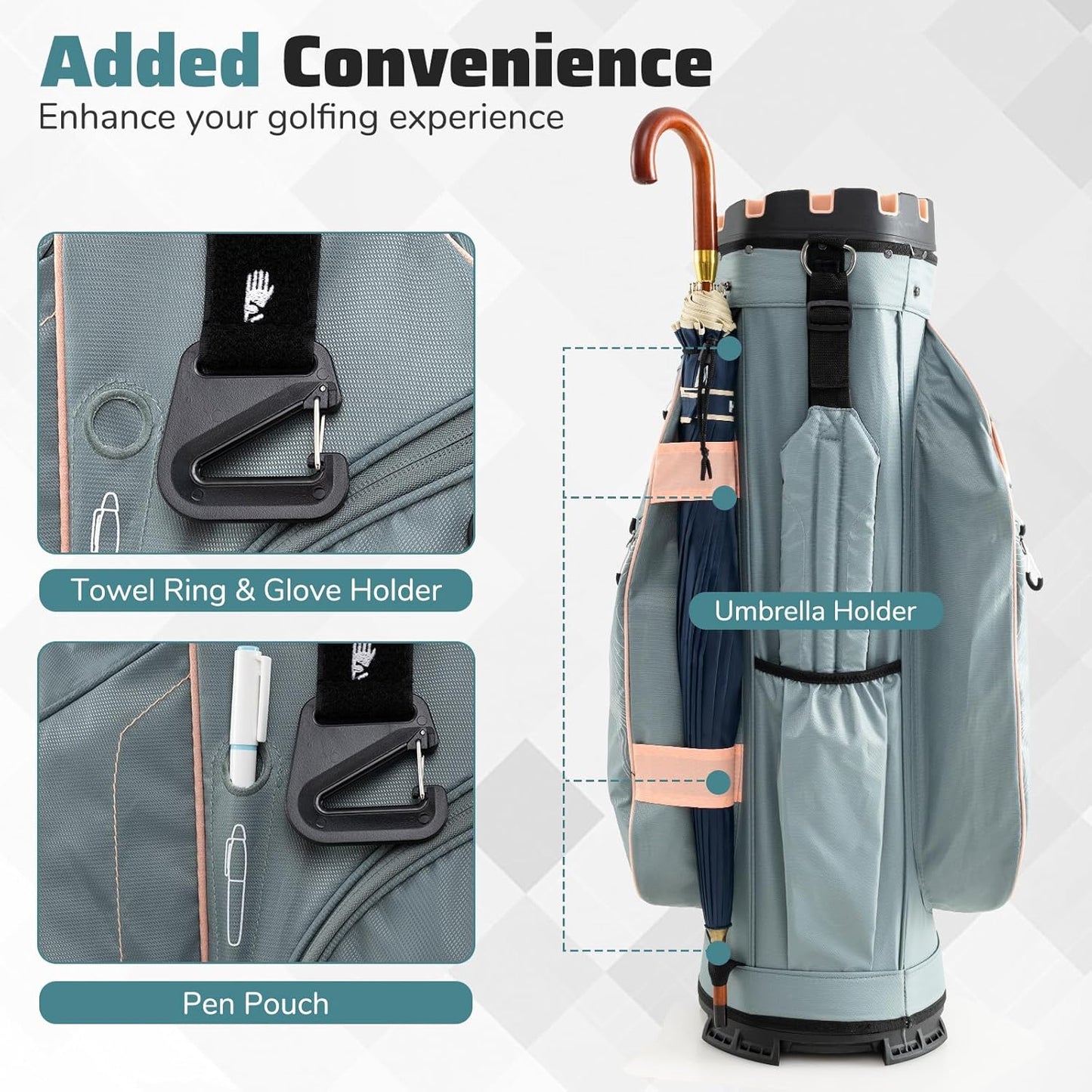 Goplus Lightweight Golf Cart Bag, Molded Lock Top Golf Club Bag w/14-Way Full Length Organizer Dividers, 11 Pockets, Cooler Bag, Straps, Umbrella Holder & Rain Hood for Men Women