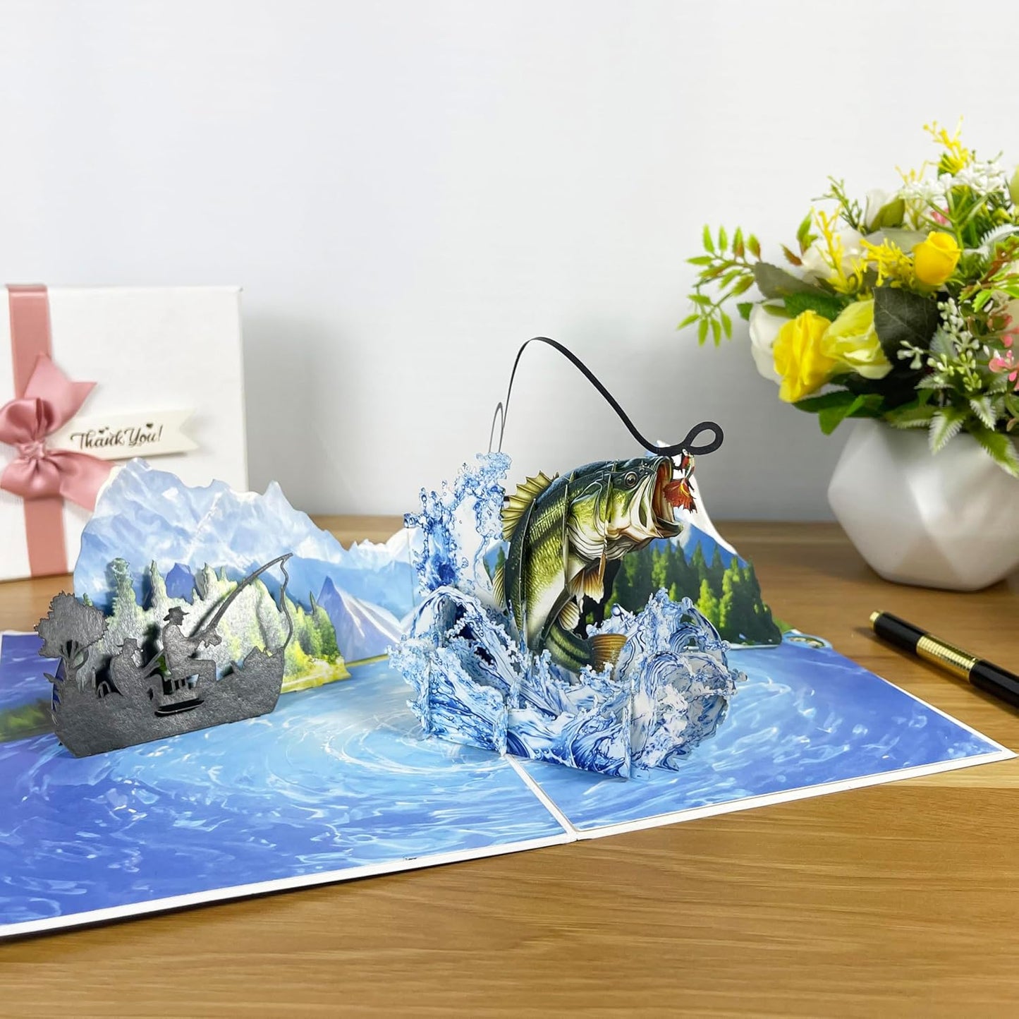 3D Bass Fish Popup Card - Handmade Fishing Paper Art for Birthday, Anniversary, Christmas, Father’s Day - Unique Greeting Card Gift for Him, Dad, Mom, Son, Husband, Boyfriend, Fisherman
