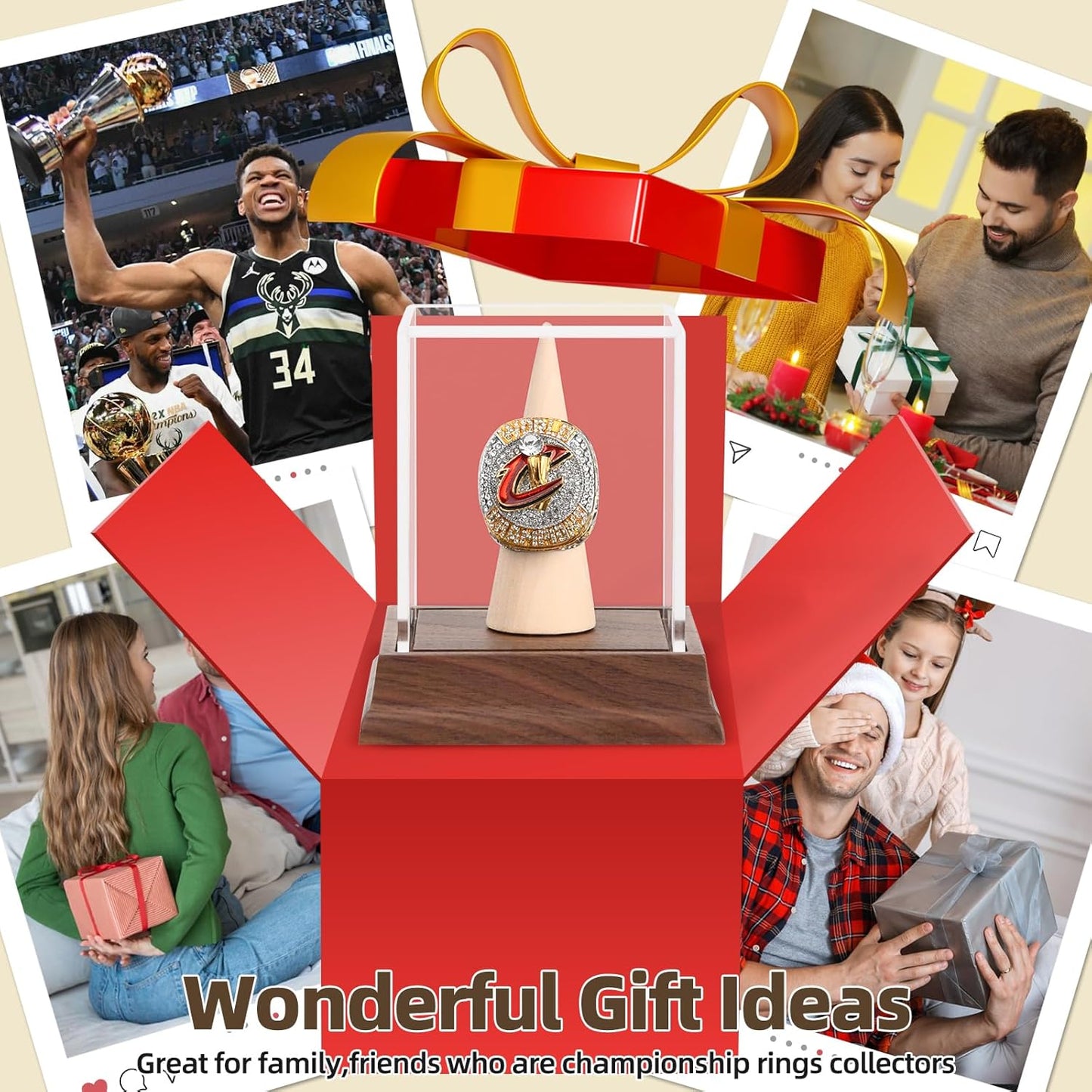 Championship Ring Display Case Baseball Softball Football Ring Holder Wanult Wood Base Acrylic Sports Ring Display Case Stand for Men Wooden Ring Box for Women Memorabilia Showcase Cube Collectibles