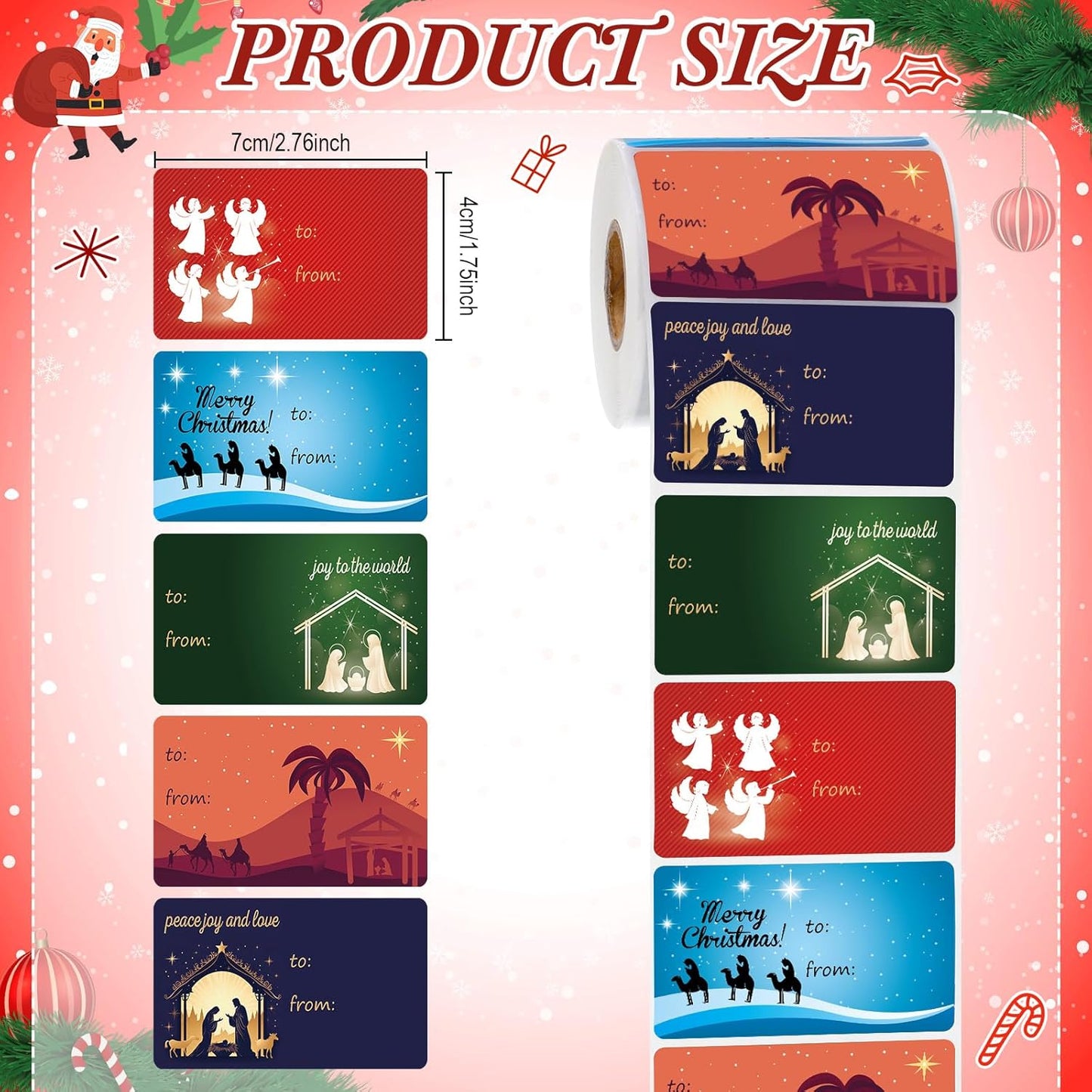 Outus 500 Pieces Christmas Tags Self Adhesive Gift Tags for Xmas Presents Christmas Name Labels Stickers for Wrapping Paper Festival Birthday Holiday Decor(Jesus Style,2.76 x 1.57 Inch)