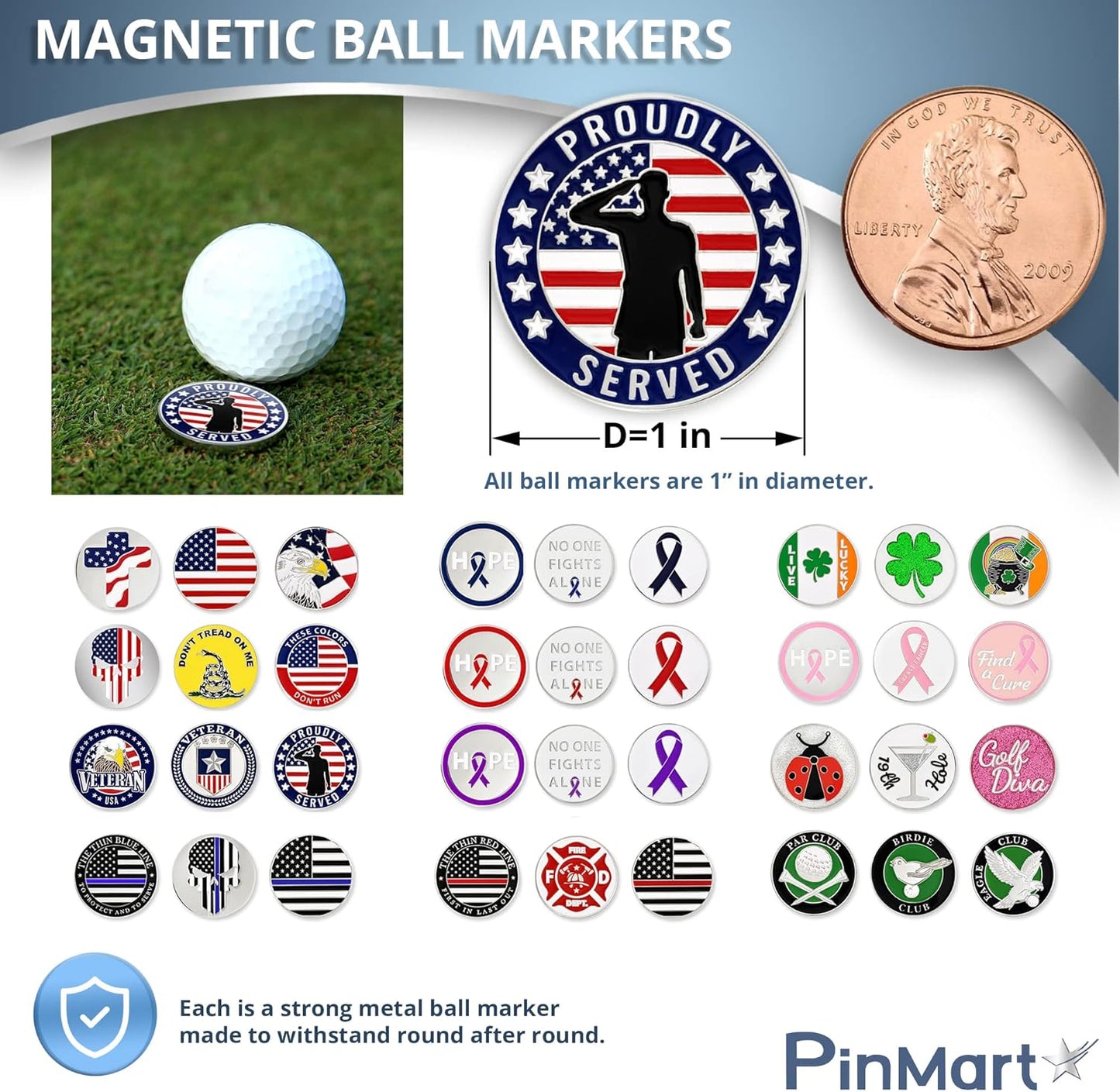 PinMart’s Mix Bundle Pack of 9 Golf Ball Markers - Golf Accessories for Men and Women – United States Eagle and American Flag Magnetic Ball Markers Set of 9