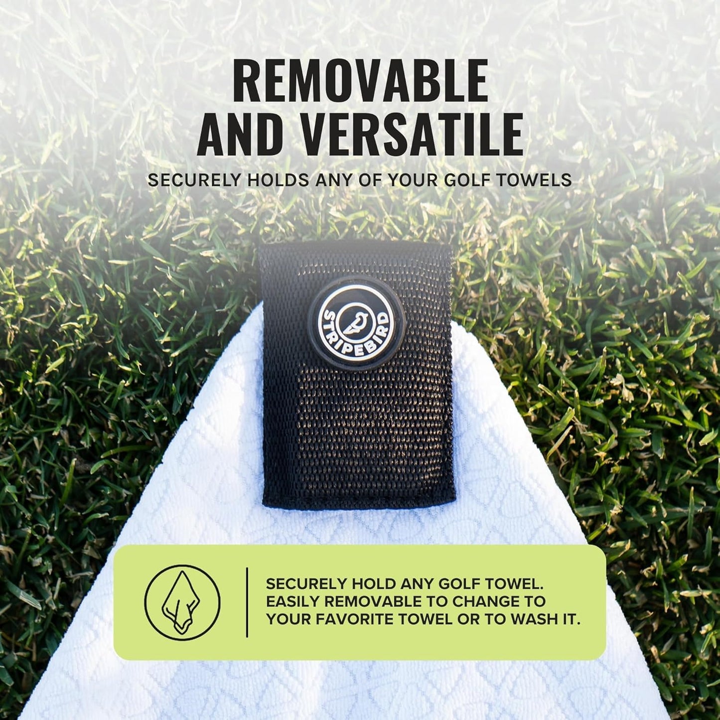 Stripebird Magnetic Clip for Any Towel (Black) - Highest Strength Magnet for Golf Towel - Removable - Golf Towels for Men