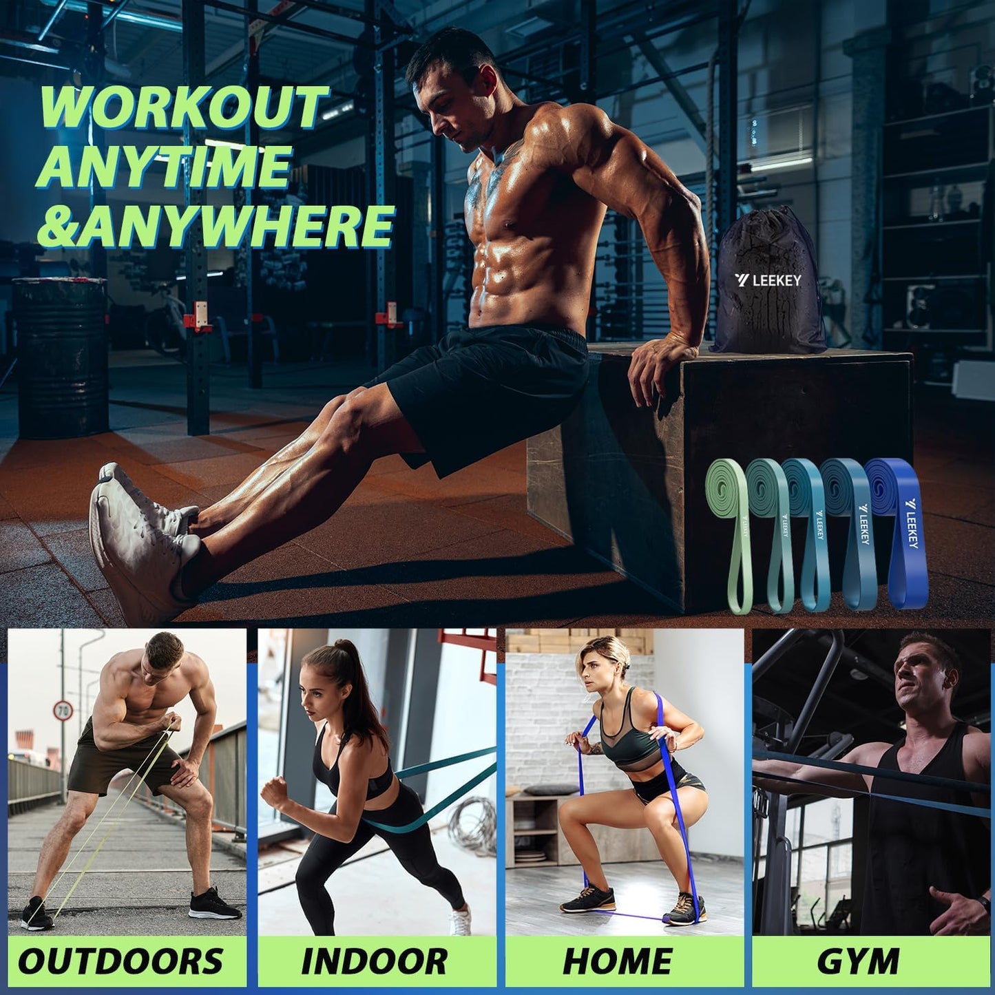 LEEKEY Resistance Bands, Exercise Bands with Handles,Pull Up Assist Bands - Band Set with Door Anchor - Bands for Working Out,Band for Men and Women Fitness Training,Home Workouts