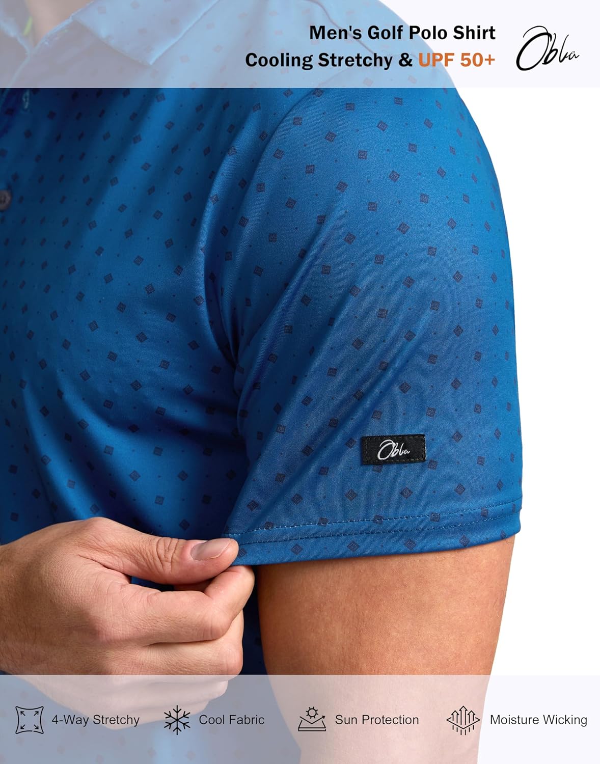 Obla Mens Golf Polo Shirts Short Sleeve Dry Fit Performance Moisture Wicking Casual Print Collared Golf Shirts for Men