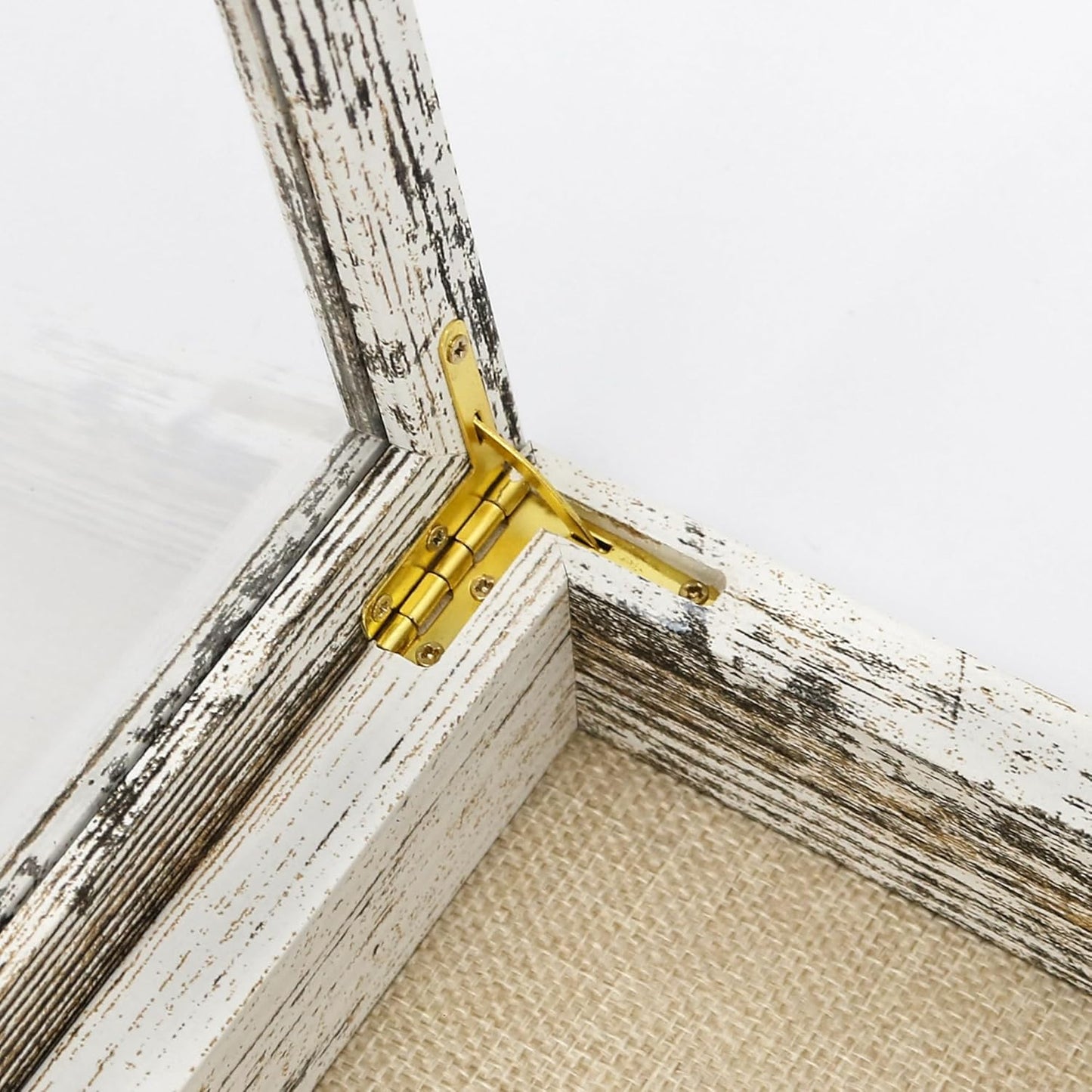 GraduatePro Shadow Box Frame 18x24 Display Case with Linen Back, Plexiglass Window Door with Hinge, Picture Frame Wedding Bouquet Memorabilia Medals Photos Memory Box for Keepsakes Rustic White