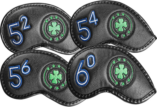 Golf Iron Wedge Head Covers 52° 54° 56° 60° 1 or 4 Pack, Synthetic Leather Clover USA Flag Design Club Head Protection, Universal Headcover Fit Iron Clubs for Men Women