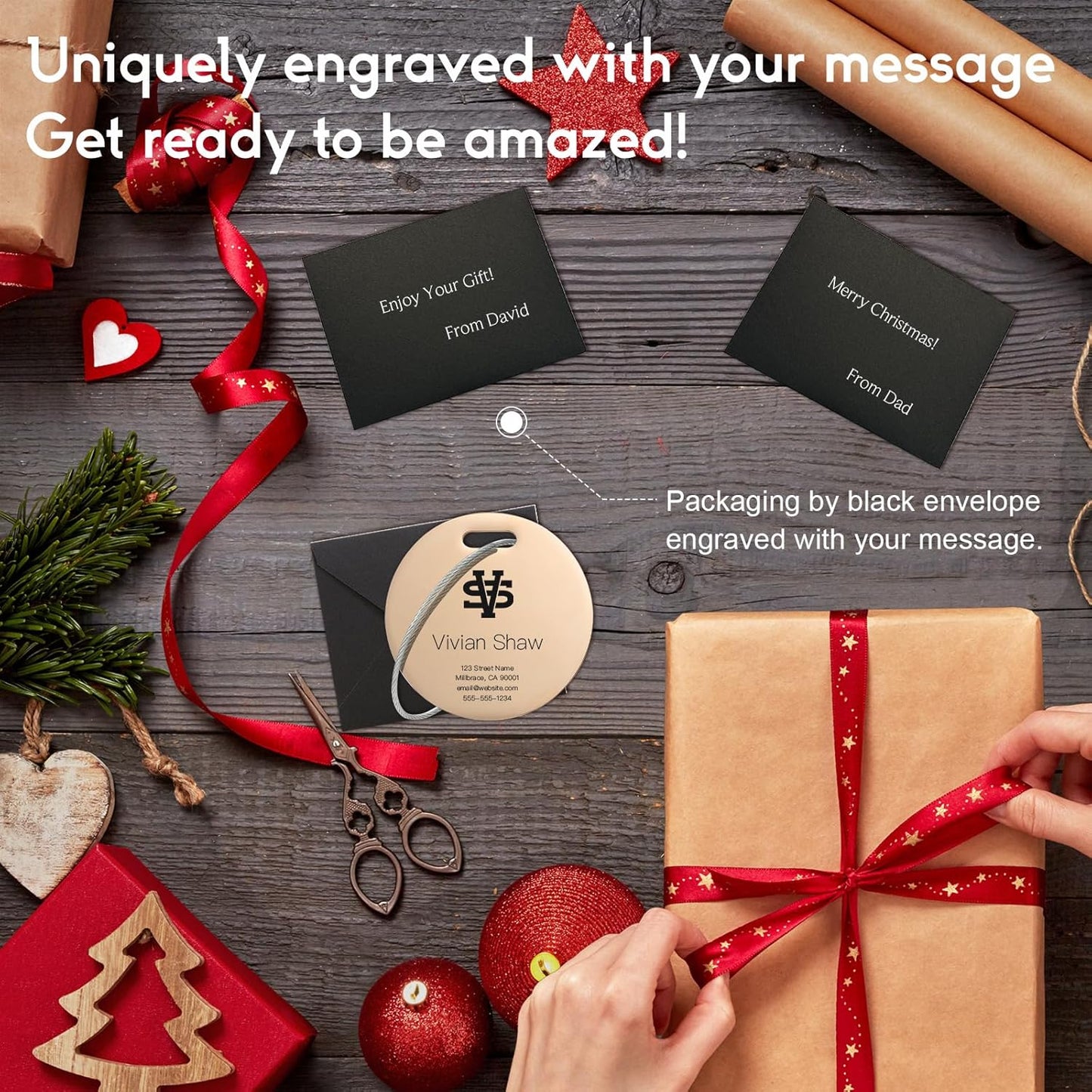 Personalized Luggage Tags for Suitcases - Stainless Steel Custom Luggage Tags for Backpacks & Bags, Sturdy, Waterproof & Heavy Duty (Rose Gold/Round)