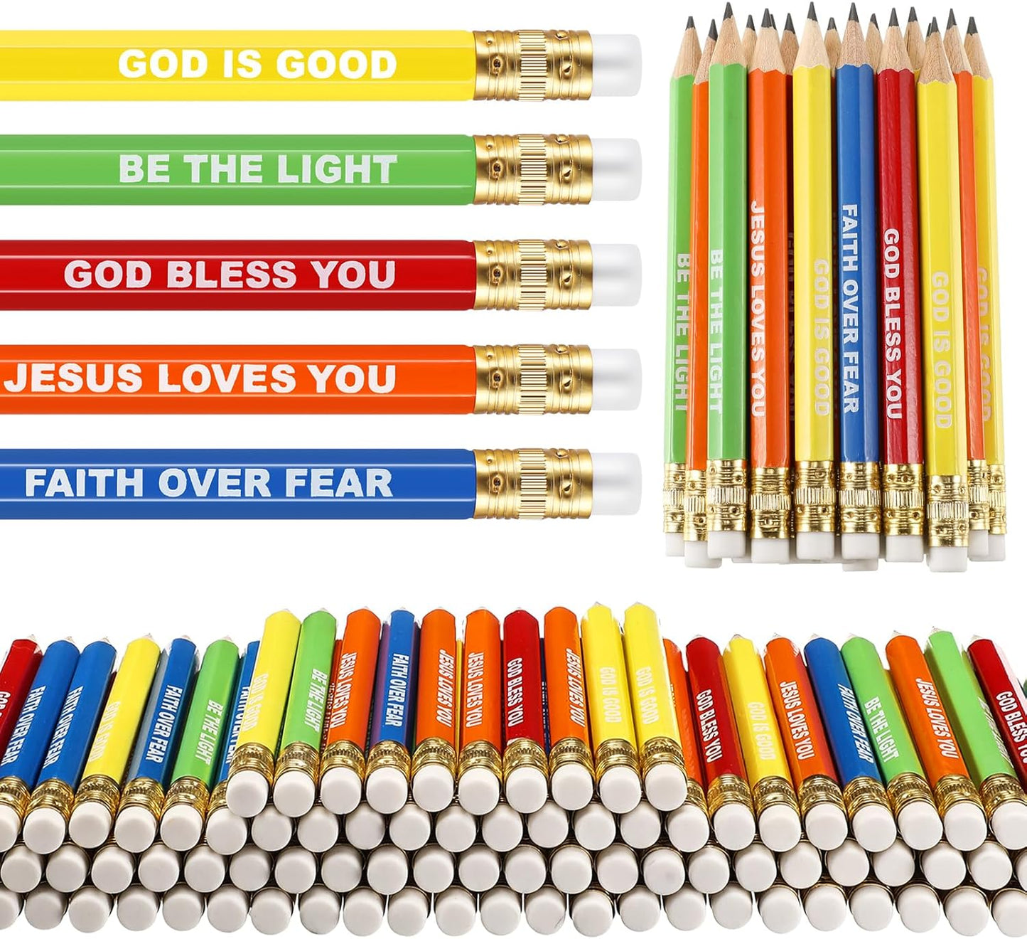 Jetec 100 Pcs Mini Pencils Bulk Inspirational Golf Wooden Half Pencils with Eraser and Motivational Sayings Back to School Gifts for Kids Student Teacher First Day of School(Rainbow Color)