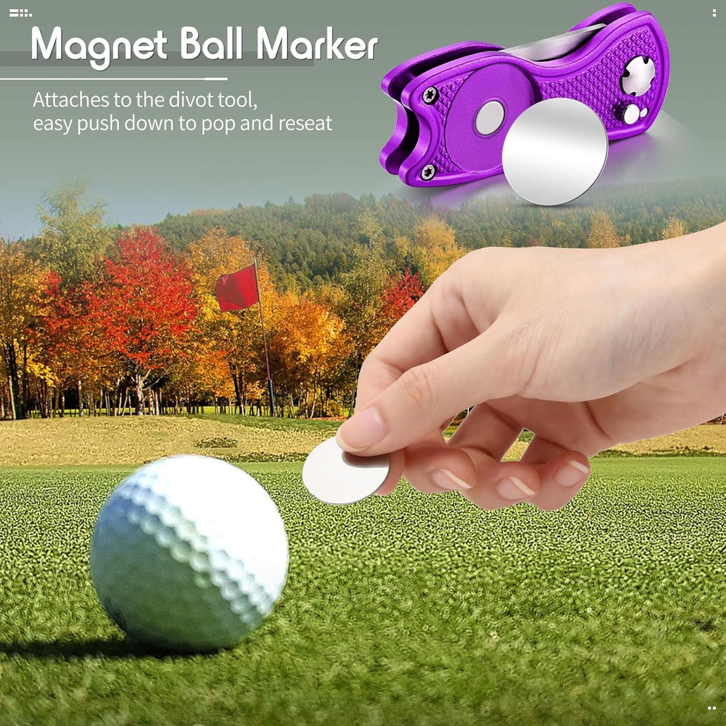 Skylety 4 Pcs Golf Divot Repair Tool Metal Foldable Golf Divot Tool with Magnetic Pop-up Button Ball Marker Stainless Steel Switchblade for Golfers Prizes