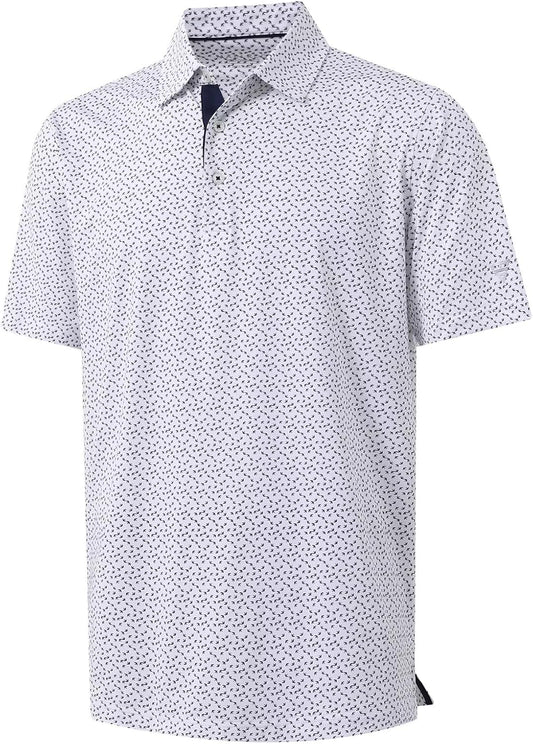 M MAELREG Mens Golf Shirt Short Sleeve Dry Fit Print Moisture Wicking Performance Patterns Collared Polo Shirt