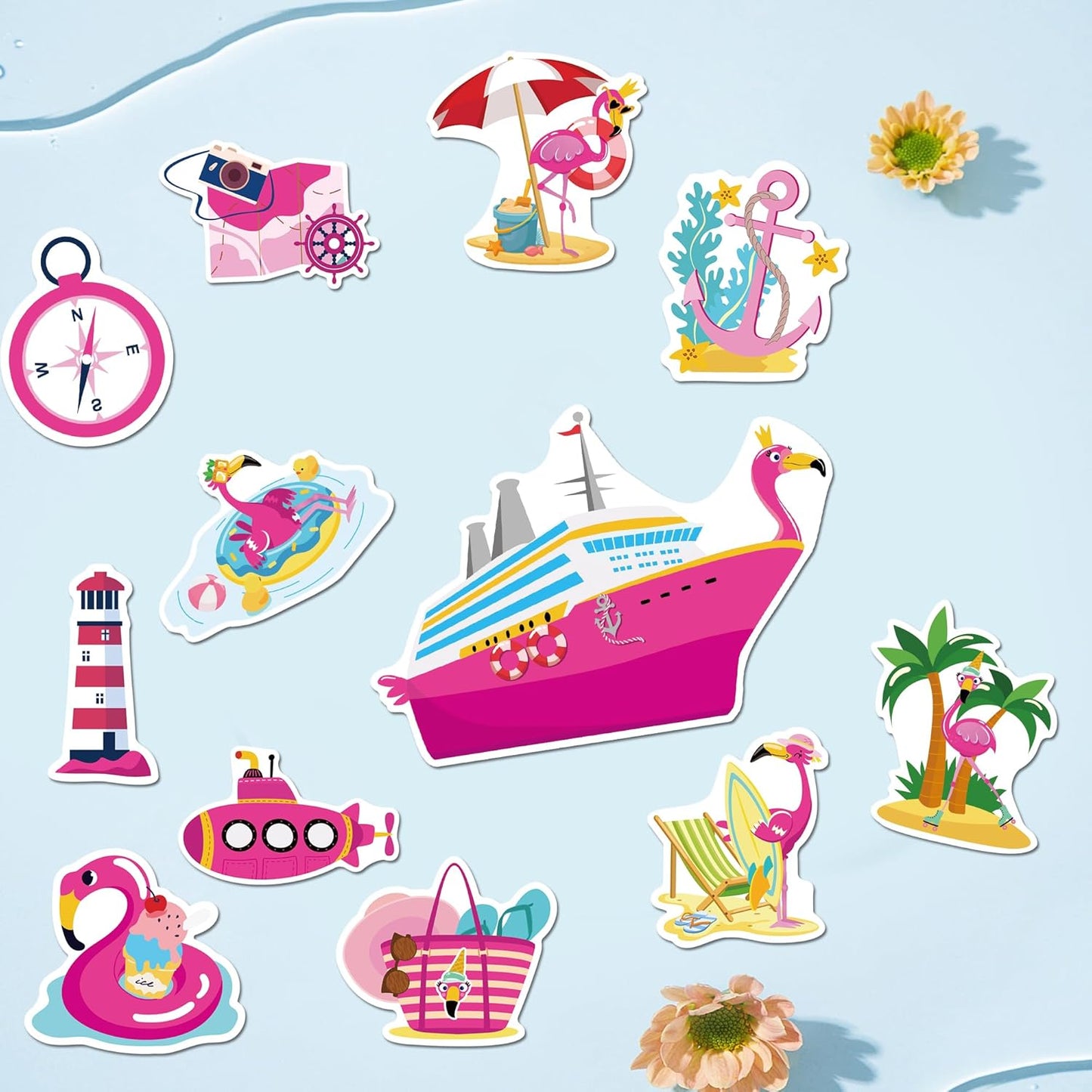 Cruise Door Decorations Magnetic, 12 Pcs Cute Flamingo Tropical Nautical Vacation Cruise Magnets, Fun Cruising Must Haves Magnetic Ship Cabin Door Signs Fridge Decor