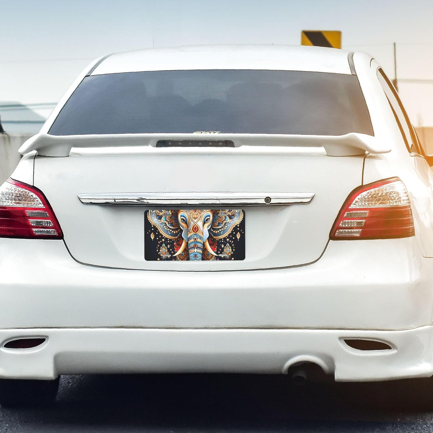 Ethnic Color Animal Elephant Front License Plate for Car Designs Stainless License Plate Cover Holder for Men Women Metal Aluminum Decorative Accessory Vanity Tag Standard 6 X 12 Inch (4 Holes)