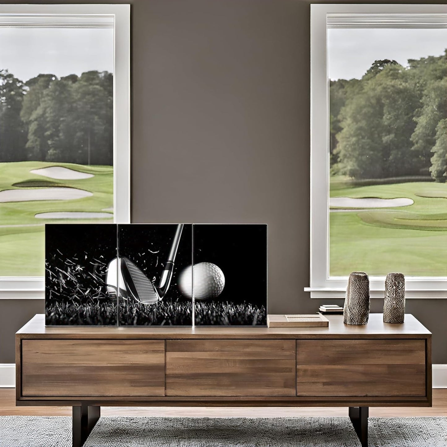 TAOMI Golf Course Sport Fan Boy's Bedroom Gym Black Artwork 3 Pieces Black and White Canvas Wall Art Golf Pictures for Man Cave Sport Home Wall Décor Frame 12x16inch Minimalist