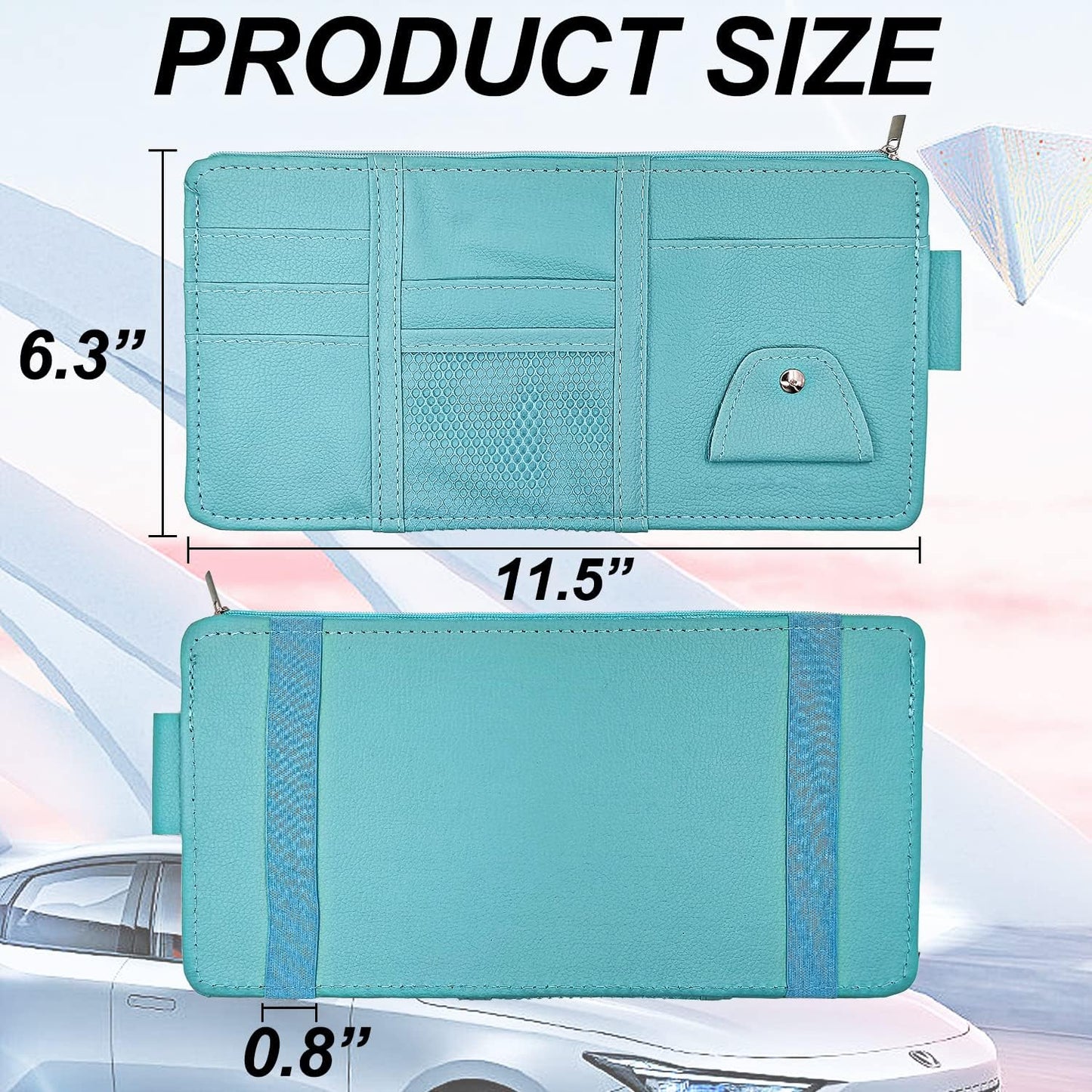 Keedolla Blue Car Sun Visor Organizer, Auto Car Sun Visor Gift Card Holder Storage Organizer Travel Document Holder with Zipper Pocket for Sedan, Trucks, SUV