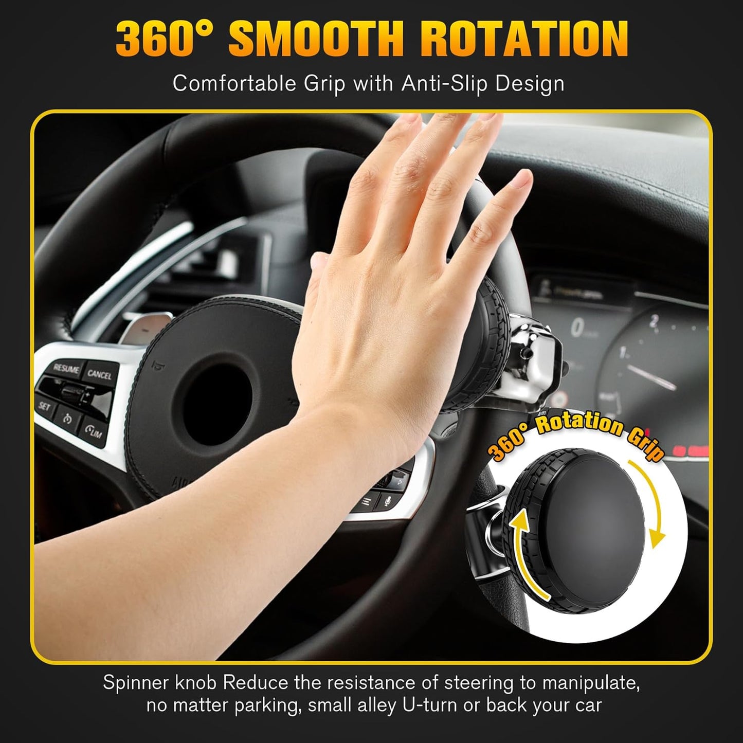 1 Pack Large Steering Wheel Knob Spinners, Vehicle Steering Wheel Spinner Ball Durable Suicide Knob for Car, SUV, Trucks, Tractors, Boat etc (Black)