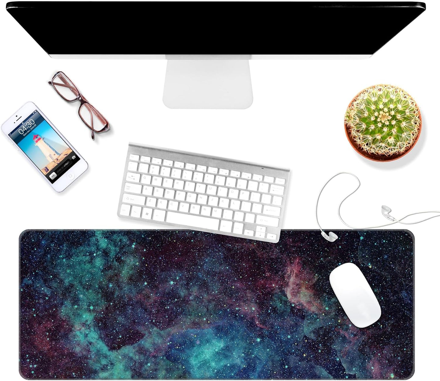 Dynippy Thin Extended Gaming Mouse Pad （31.5 * 11.8 * 0.08 inch） with Stitched Edges Large , Long XXL Keyboard and Mouse pad Desk Mat for Gaming Office & Home - Galaxy Space